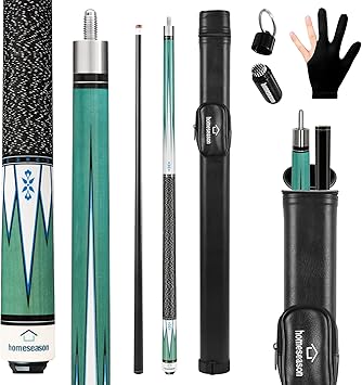 HomeSeason Pool Cue Sticks, 57" Billiard Cue Sticks, Nylon Thread Grip, Professional Low Deflection Pool Stick with Leather Bag, Maple Wood Pool Stick, 13mm Tips