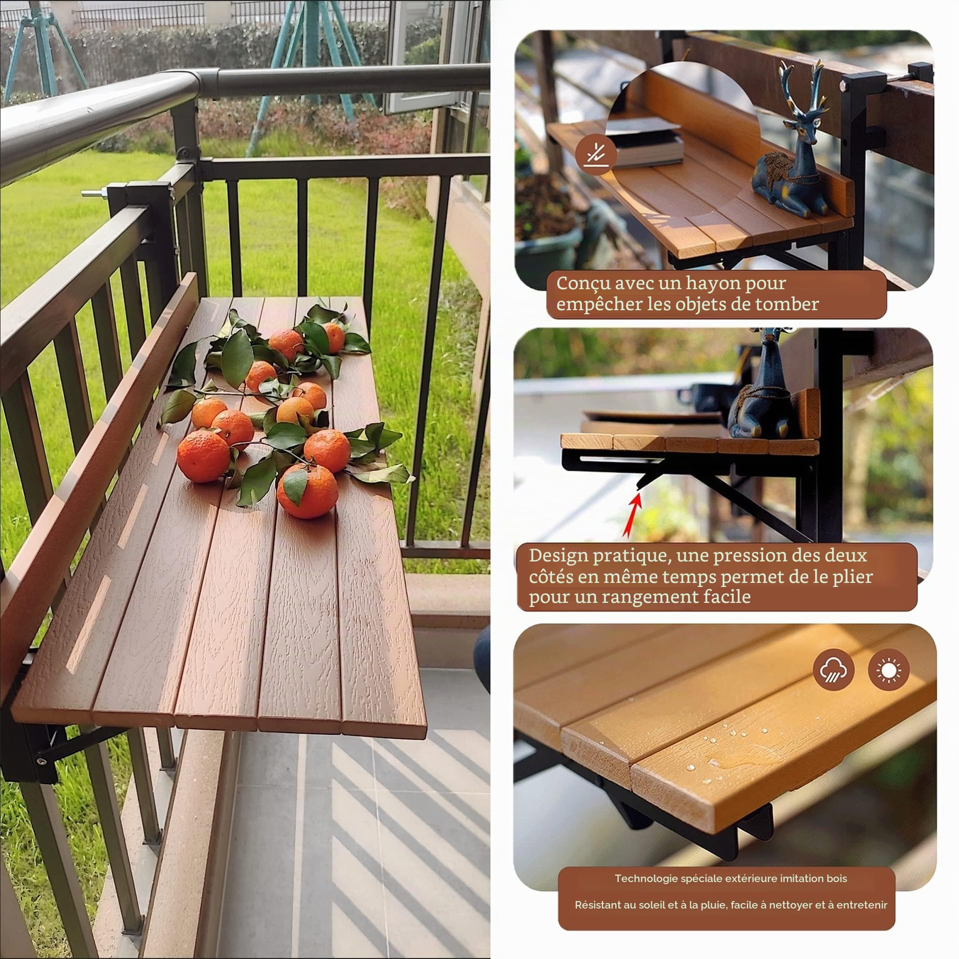 Table Balcon Suspendue Rabattable, Console Extensible, Jardin Extérieur, Pliante Murale, Balustrade Terrasse, Multifonctionnelle Loisirs ( Color : Wit)