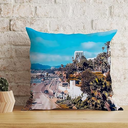Miniatura 3 de USA City Los Ángeles - Almohada de terciopelo de 26 x 26 pulgadas con cremallera para silla y sofá