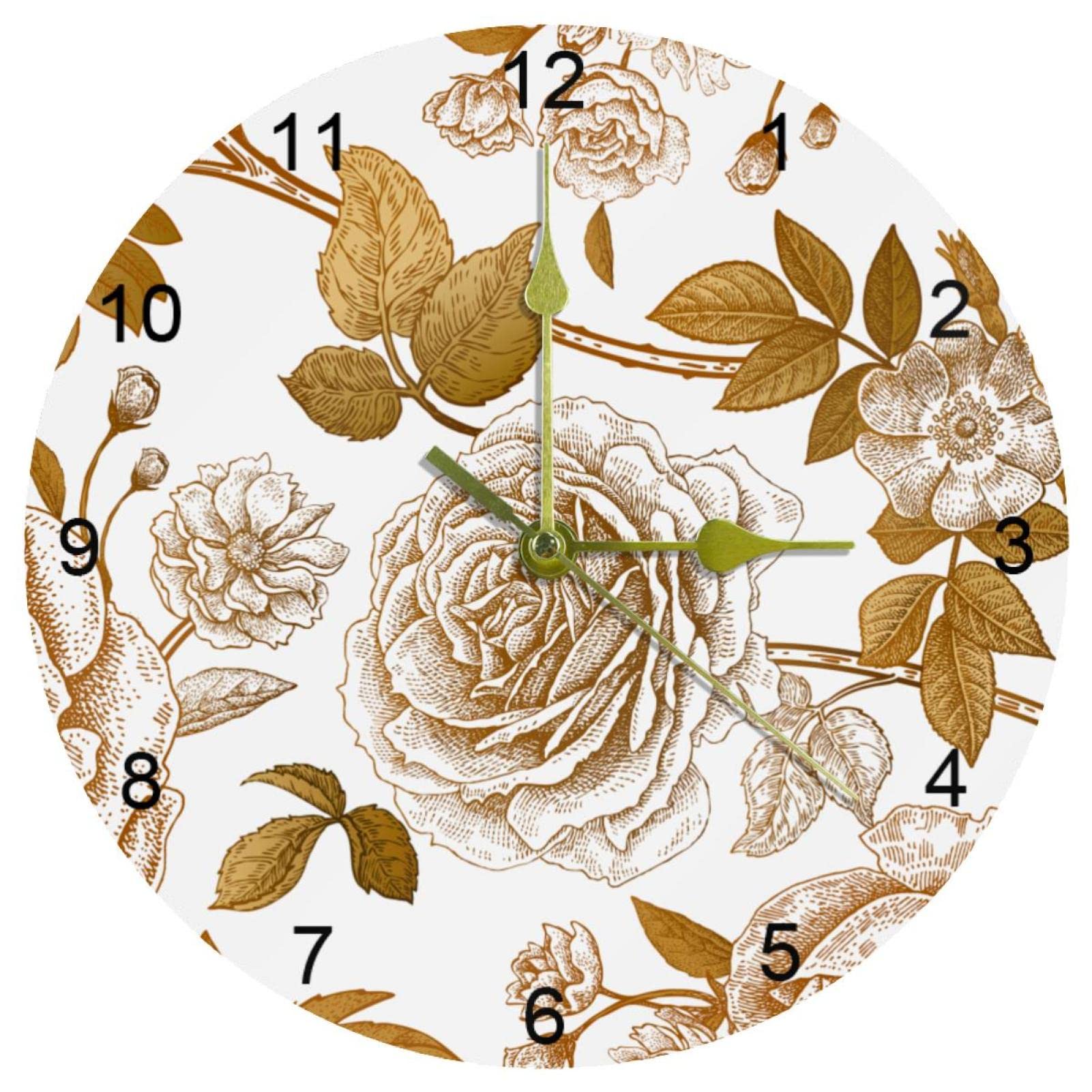 Horloge murale silencieuse fleurie pour une cuisine romantique et calme