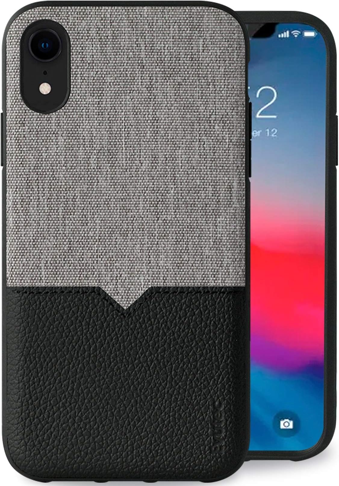 Evutec Compatible with iPhone XR Unique Heavy Duty Case Northill Premium Leather+TPU Shock Proof Interior Protective Durable Stylish Phone Cover-Canvas/Black (AFIX+ Vent Mount Included)