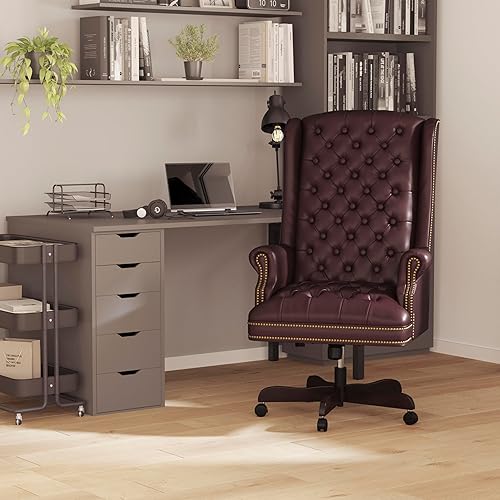 Miniatura 13 de Flash Furniture Silla de oficina ergonómica giratoria ejecutiva de LeatherSoft con respaldo alto tradicional totalmente copetudo negro con brazos