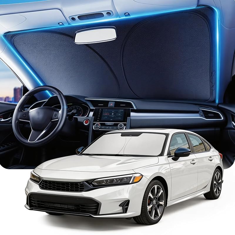 Protetor solar para para-brisa Honda Civic 2022–2026 com revestimento nano, estrutura dobrável e fechamento enrolável DMJN