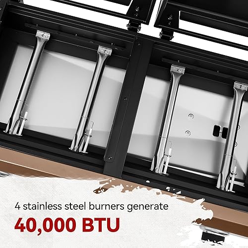 Miniatura 5 de GD4002TPY - Combo de parrilla y plancha de mesa portátil con capucha, 4 quemadores portátil de gas propano para patio trasero, campamento, picnic y