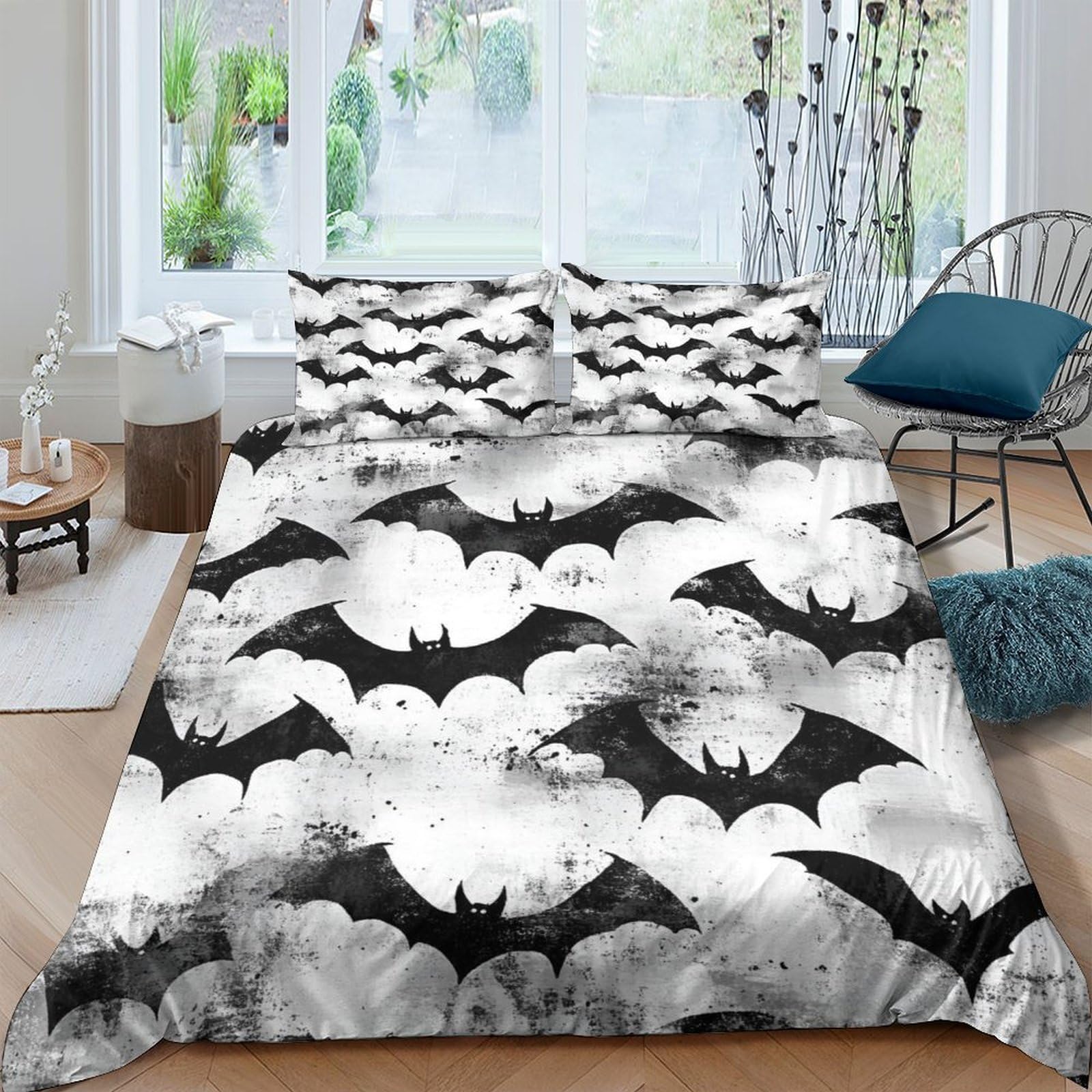 Ctjqhvkz Style-4 3D Printed Black Bat Cloud Fitted Sheet Microfiber Soft Breathable Gothic Moon Mattress Cover For Bedroom Dorm Decor Single（135X200cm）