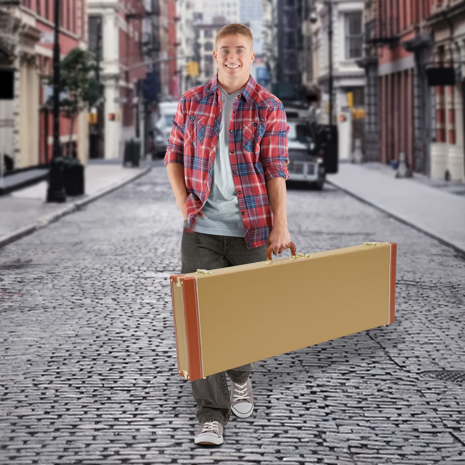 Étui élégant pour guitare électrique, portable, rectangulaire, rigide, avec clé, étanche, avec sangle et poignée, pour guitare électrique, 105 x 36 x 11 cm, jaune, jaune, 105*36*11cm, Moderne