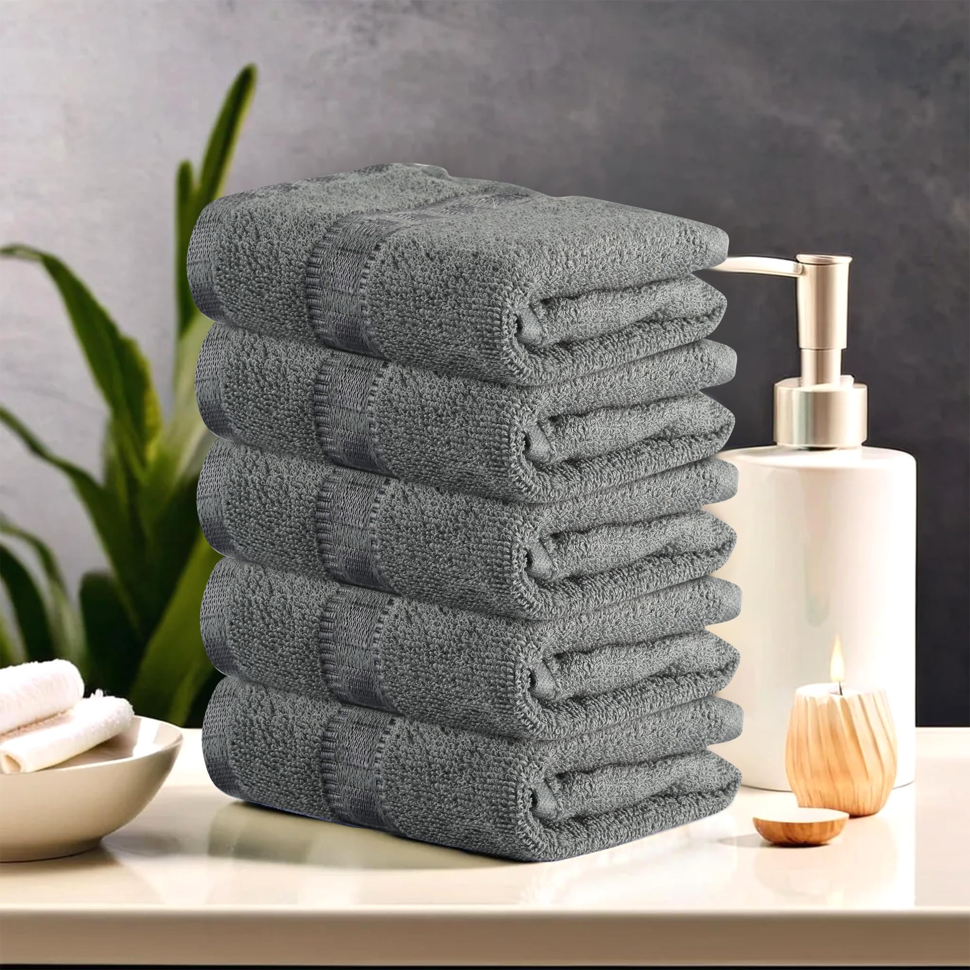 Urbane Home Pack of 5 Cotton Hand/Face Towels for Men & Women | Easily Washable | Workout Gym Napkins for Men | Pocket Towel - Grey-image-39