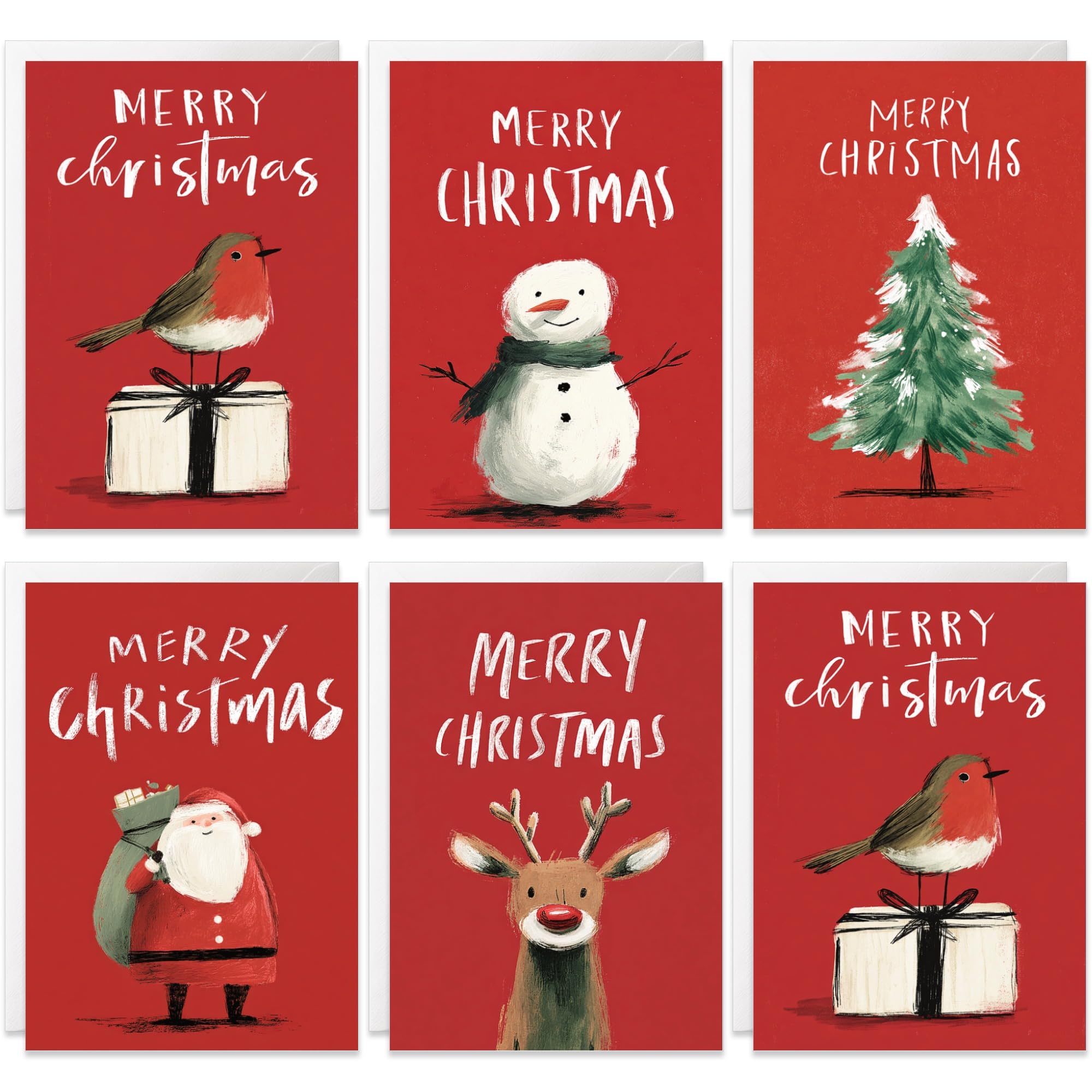 Christmas Cards Packs of 20, 5 Stylish Modern Illustrated Festive Figure Designs, Eco-friendly and, Blank Inside with Envelopes, 2026 Multipack Bulk Set, For Friends Family Colleagues