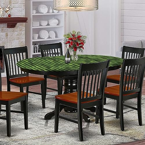 Miniatura 2 de XISUNYA Mantel ovalado ajustable de poliéster elástico de bambú, mantel con estampado de tallos de bambú tropicales, para exteriores, rústico y