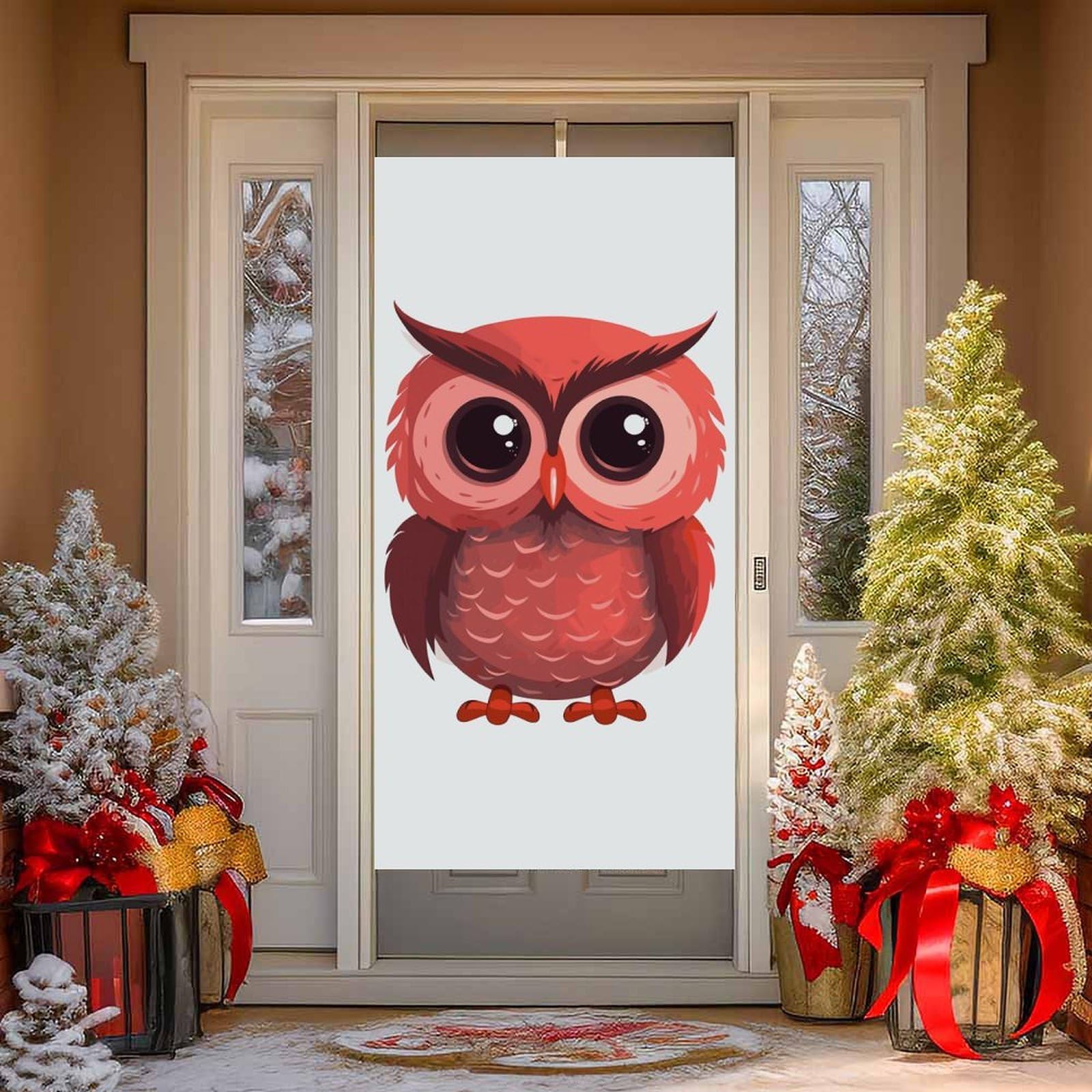 NTVOWPZO Cute Red Owl Door Curtains for Doorway Privacy Dividers Door Banner Blackout Curtains Fabric Door Window Curtain for Home Bedroom Kitchen Decor 35.4x70.9 in Decorative Banner