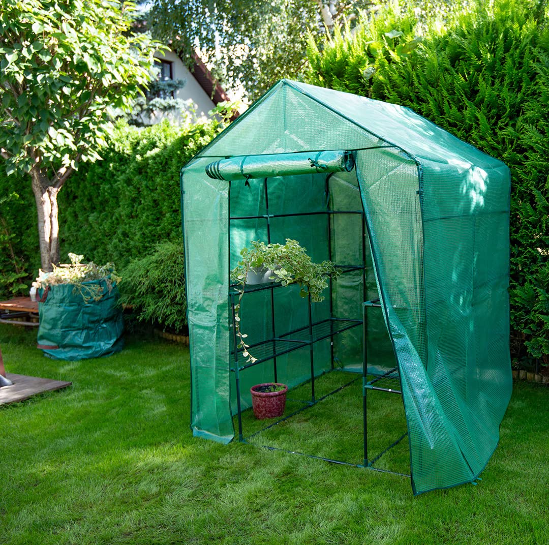 NEO TOOLS Serre d intérieur 143 x 143 x 195 cm, Film PVC, Pliable, Structure en métal revêtu par pulvérisation, Facile à Monter, Fermeture éclair