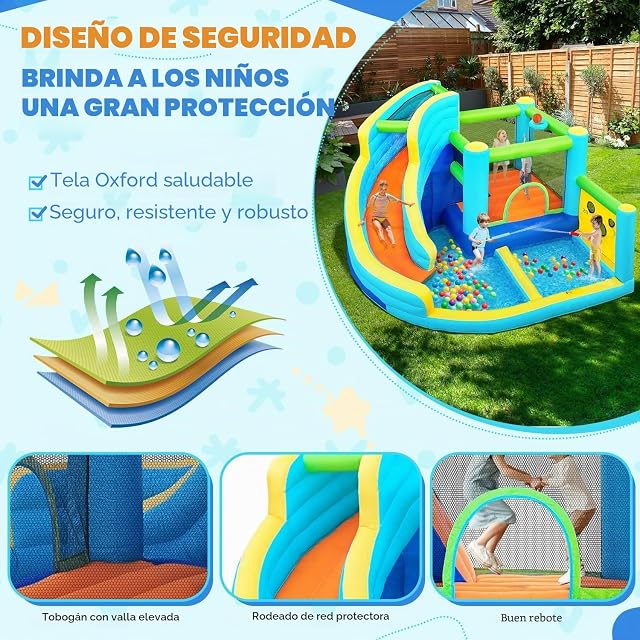 Foto 4 de 6 de FBSPORT Castillo Hinchable Acuatico con Tobogán Seco/AcuáTico, Trampolín, Pared De Escalada y Piscina Infantil