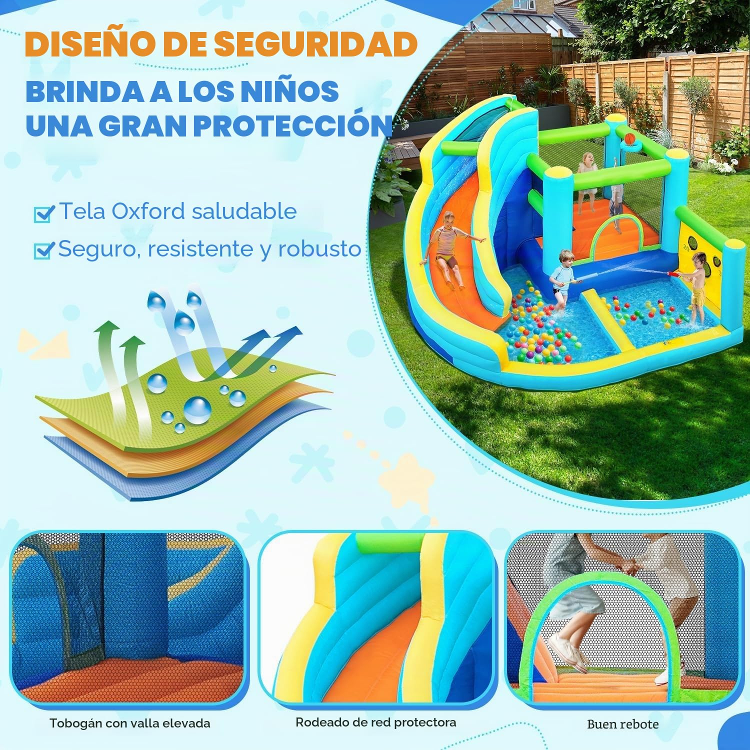FBSPORT Castillo Hinchable Acuatico con Tobogán Seco/AcuáTico, Trampolín, Pared De Escalada y Piscina Infantil, Castillo Hinchable Grande para Niños para Jardín Exterior Interior 360 X 340 X 218 cm