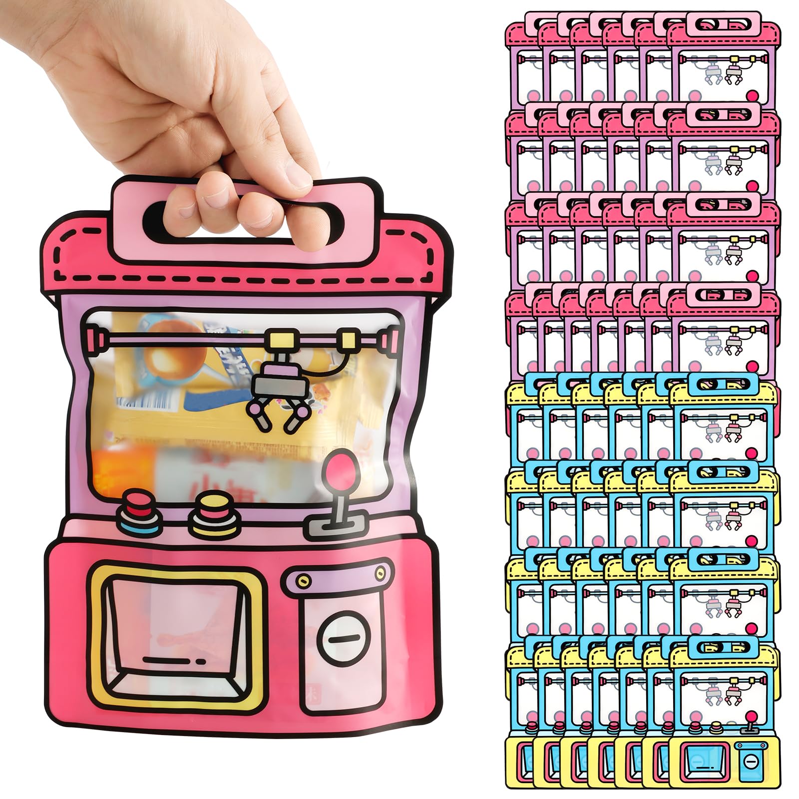 50Pcs Gift Bags with Handles Kids Party Bags Goodie Bag Plastic Candy Cookie Storage Packaging Seal Party Favor Bag for Candy Snacks Birthdays,Weddings, Sweets, Christmas, Baby Showers(22x30x8 CM)