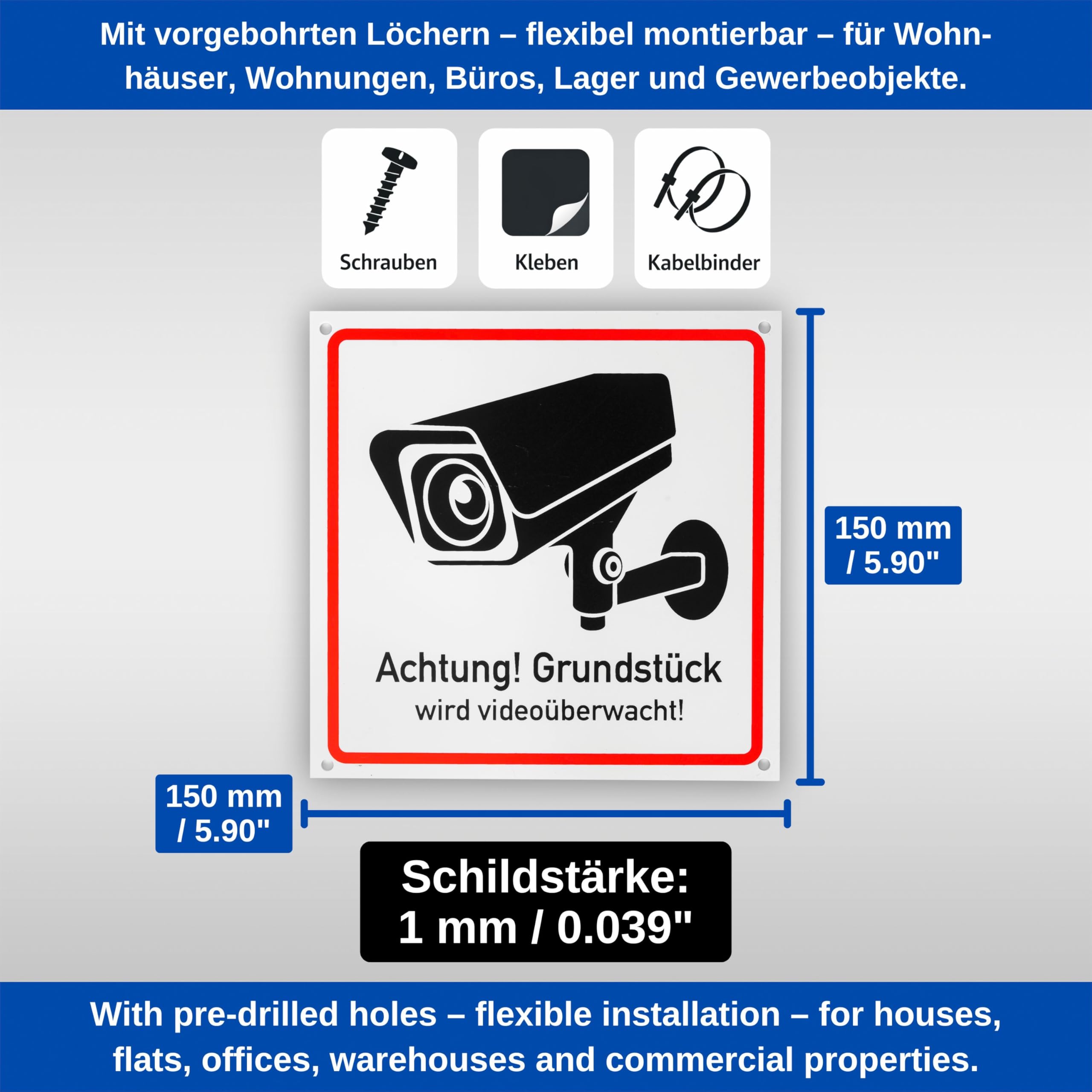 Schild Video - Grundstück wird videoüberwacht - als Folie oder Alu