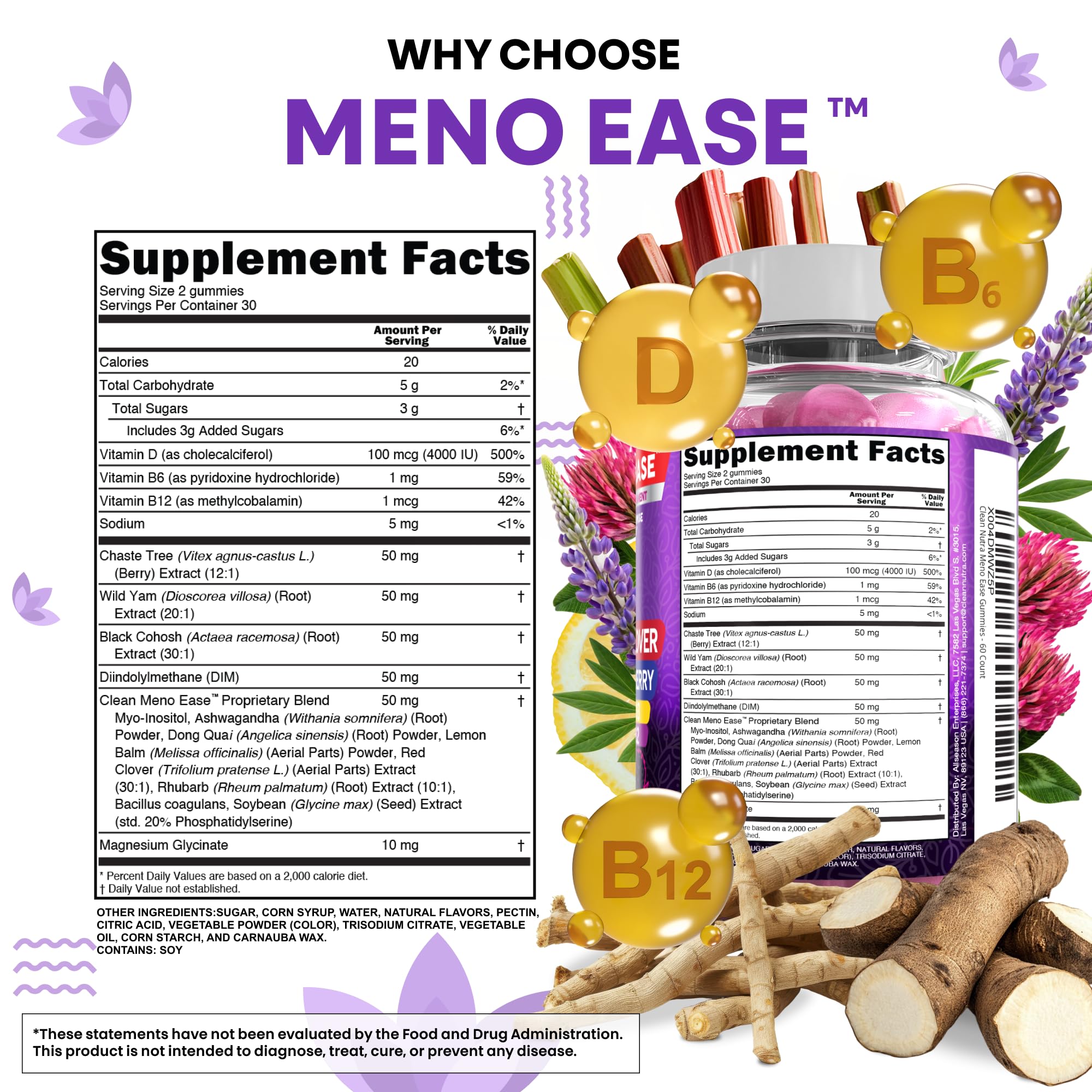 Menopause Supplement for Women Gummies with Black Cohosh, Wild Yam, DIM, Magnesium, Red Clover Chasteberry for Hormone Balance Relief Night Sweats Mood Plus Bergamot, Vitamin D3, Vitamin B6 B12 — Amazon image 7