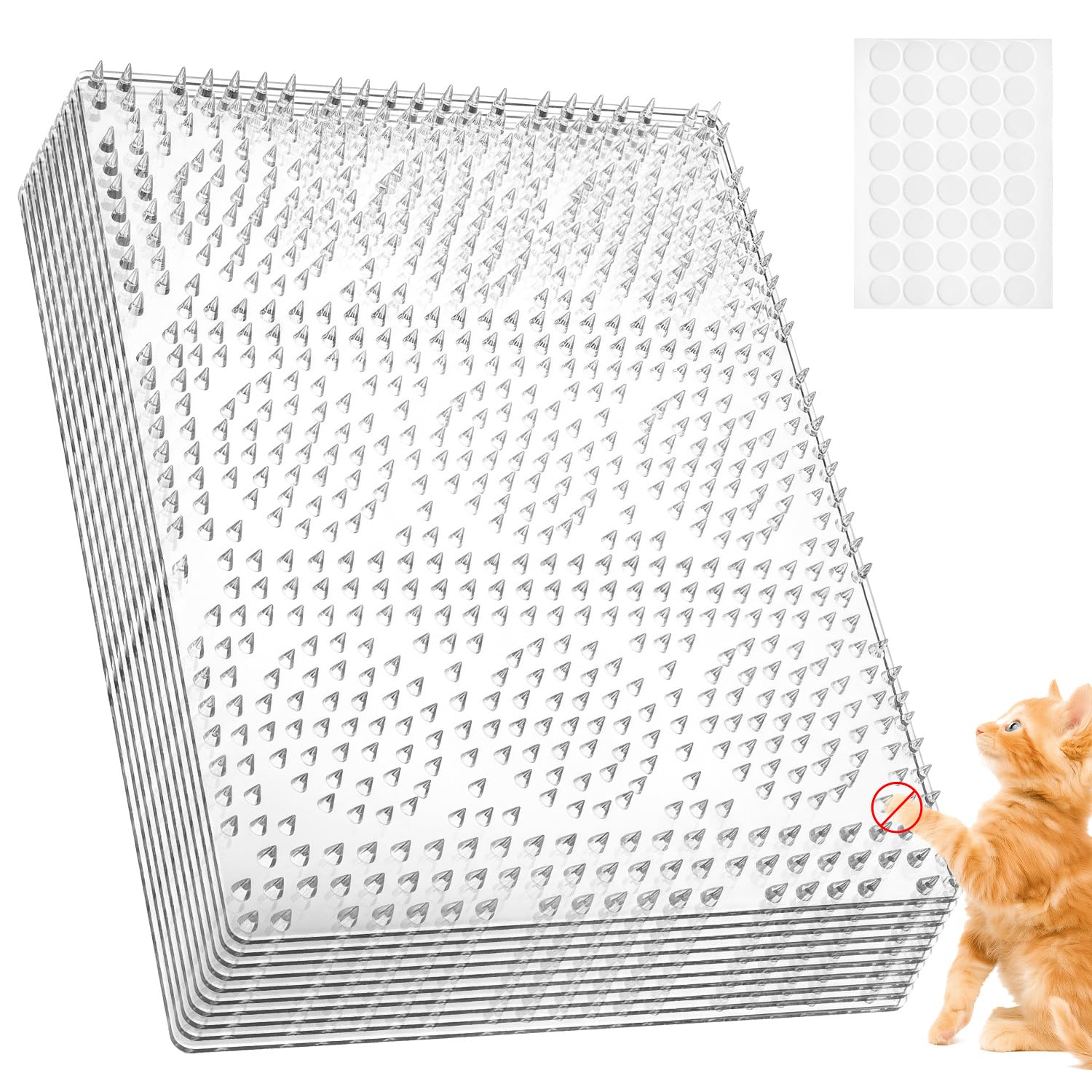 QWORK® Cat Scat Mat with Spikes, 10 Pack 40 x 33 cm Clear Pet Deterrent – Humane Animal Barrier for Sofa, Garden, Flower Beds & Furniture – Transparent Digging Stopper for Cats and Dogs
