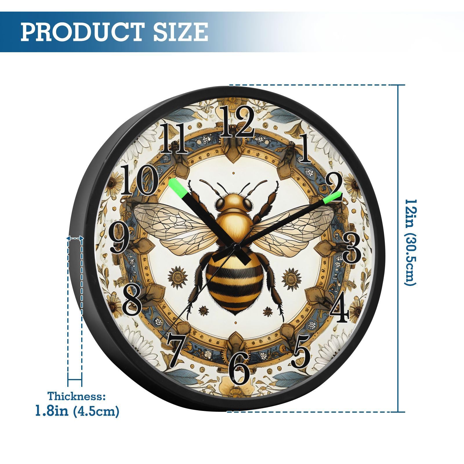 Mnsruu Reloj de pared luminoso con diseño de abeja, mandala, panal de abeja, funciona con pilas, silencioso, brilla en la oscuridad, para sala de estar, cocina, 30,5 cm