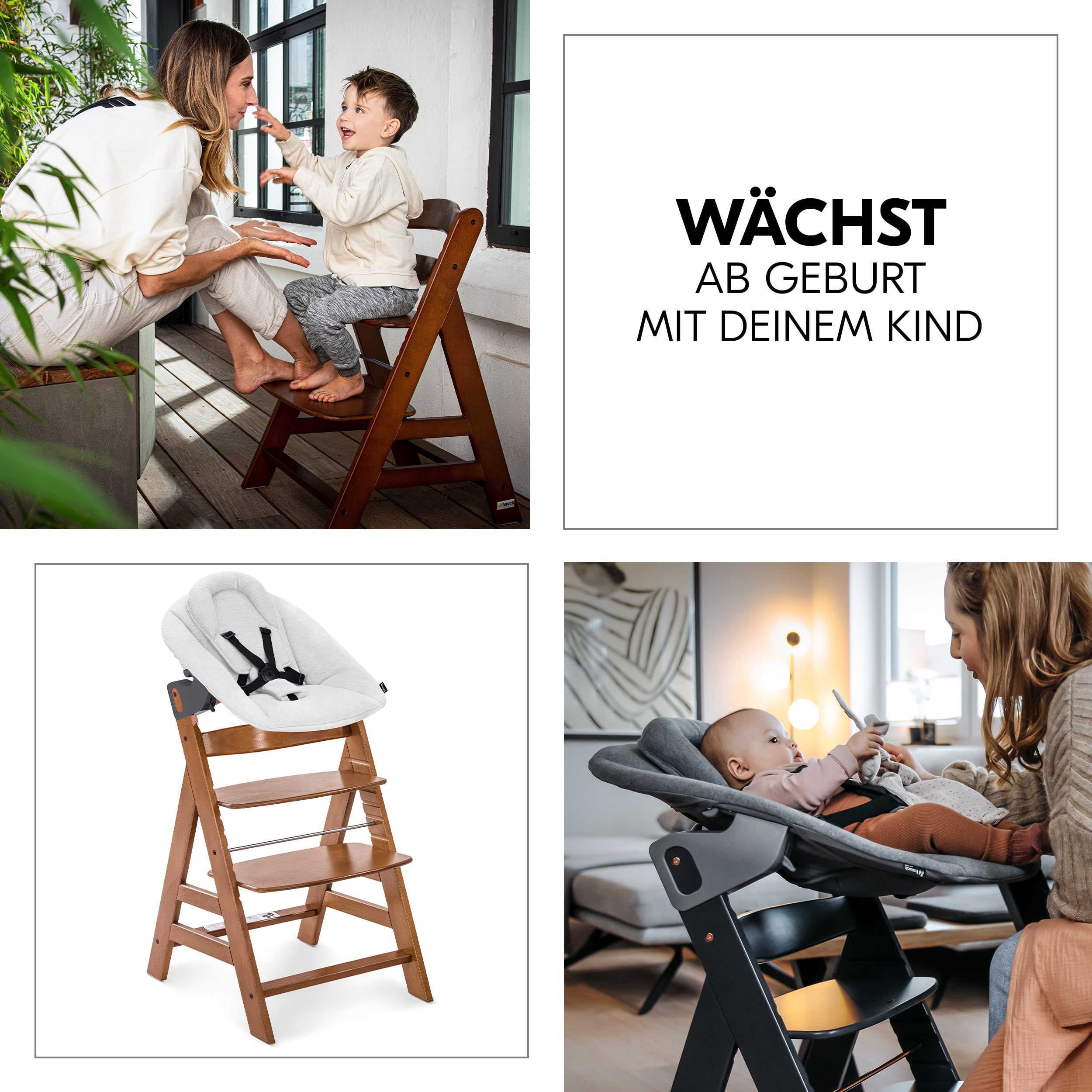 hauck Alpha+ Hochstuhl Newborn Set mit Premium Bouncer - Walnuss