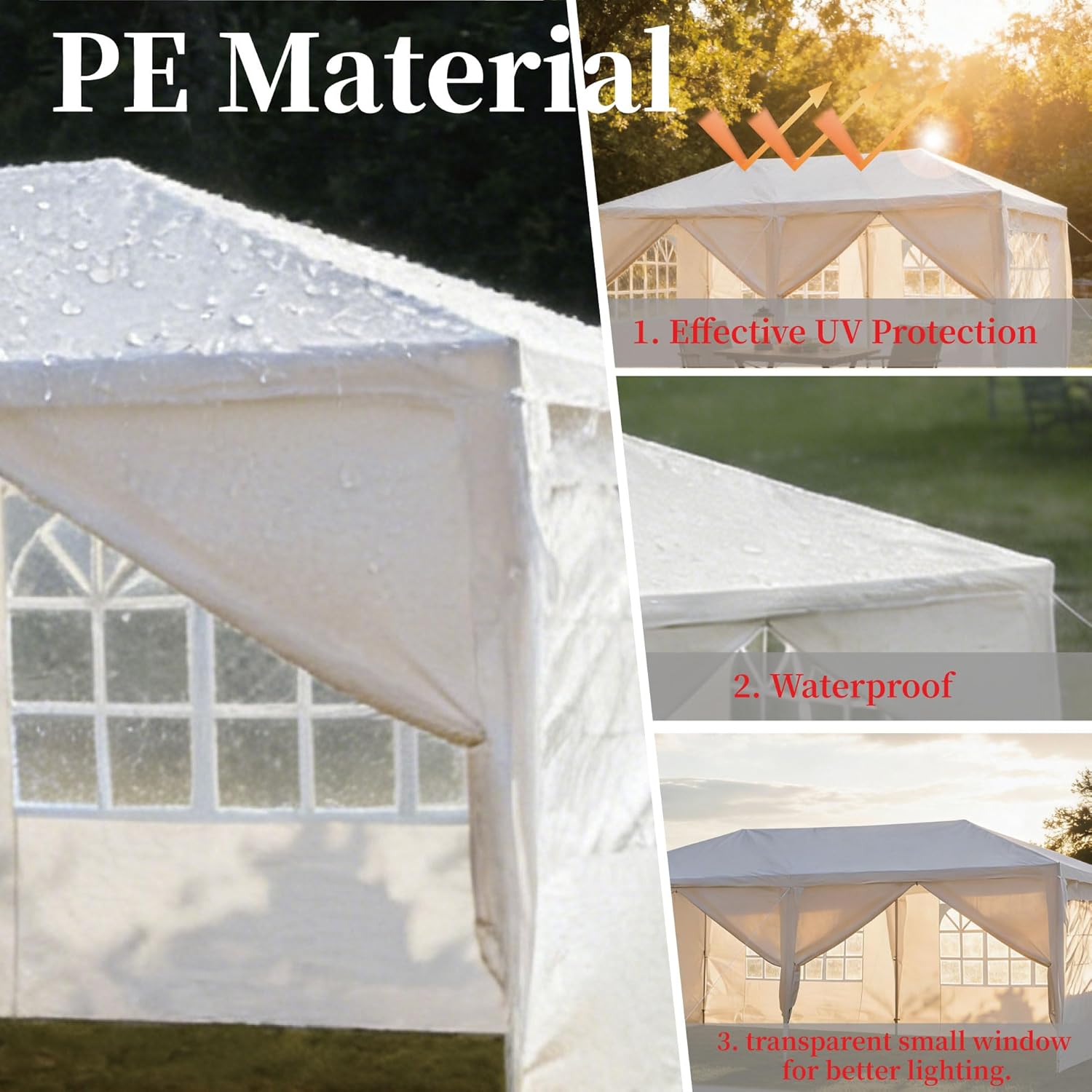 10x20FT Party Tent Outdoor Canopy with 4 Removable Window Sidewalls, PE Fabric Gazebo Shelter with Steel Frame, Ropes & Stakes Included，for Wedding, Camping, Parking, Backyard Parties & Events