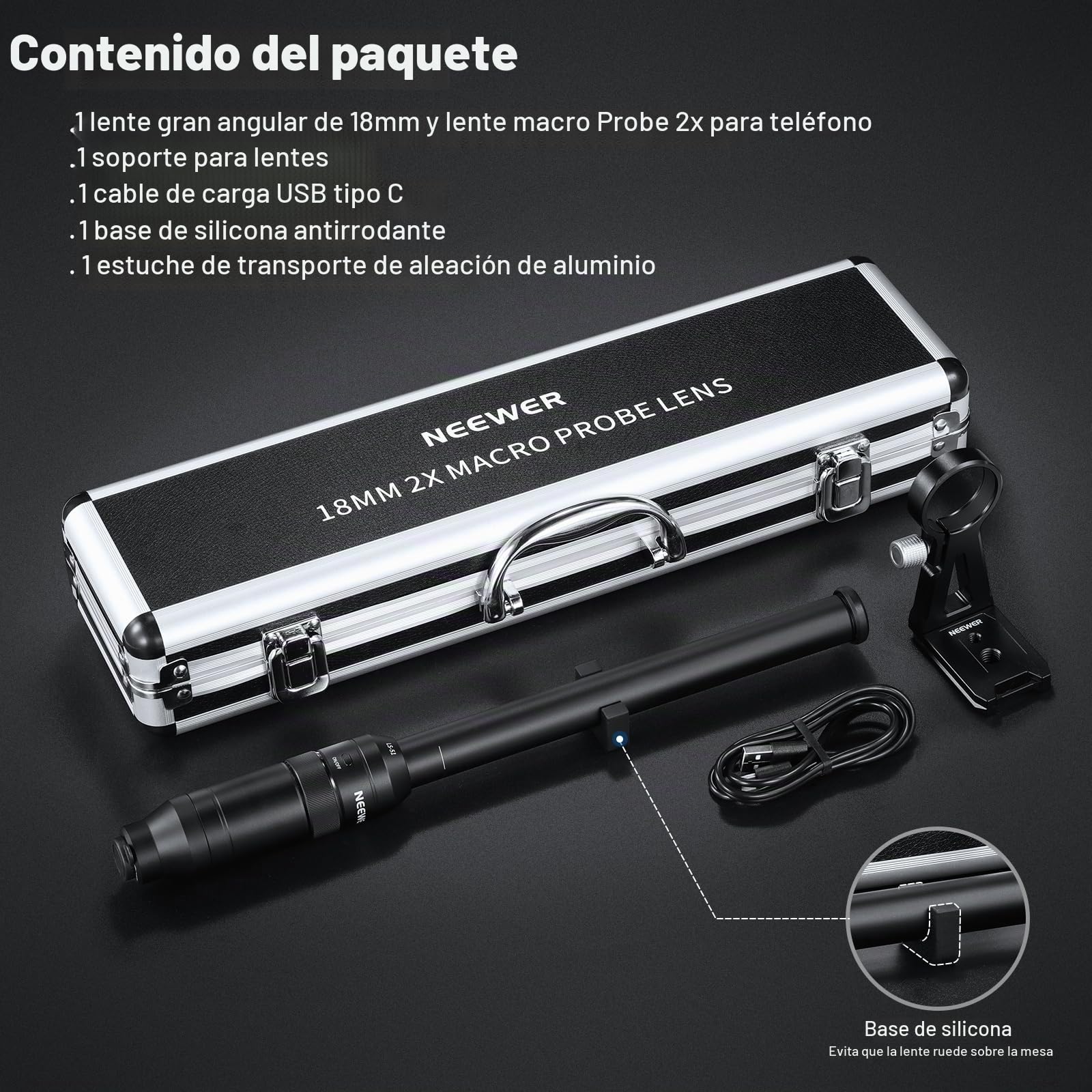 NEEWER 18mm Lente Sonda Macro 2X con 17mm Rosca para Grabación Teléfono Móvil, para NEEWER Jaula de Teléfono/Funda de Teléfono con Adaptador de Lente de 17mm Compatible con iPhone Samsung, LS-51