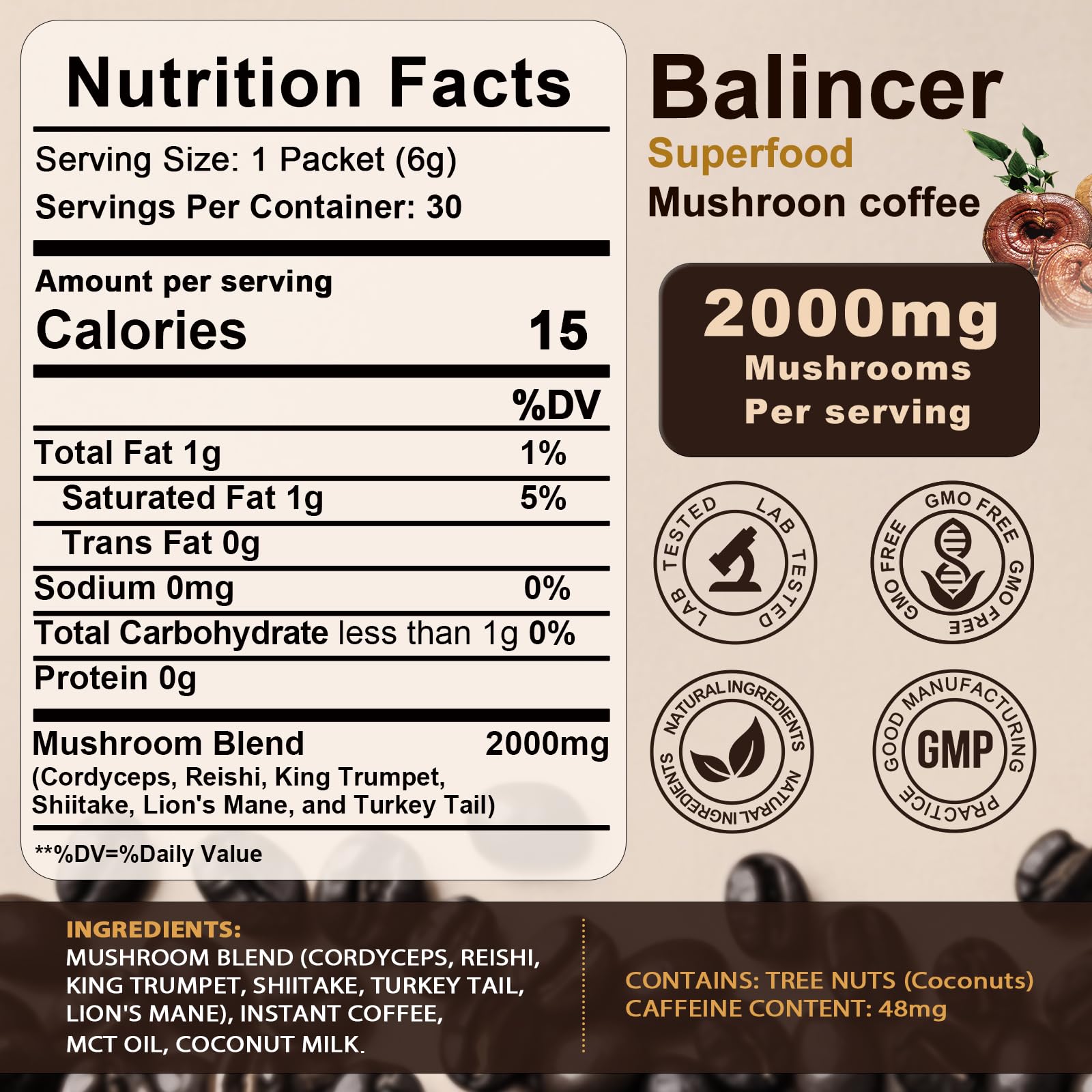 Instant Mushroom Coffee Packets with Adaptogens & Superfoods, 30 Packets — Amazon image 2