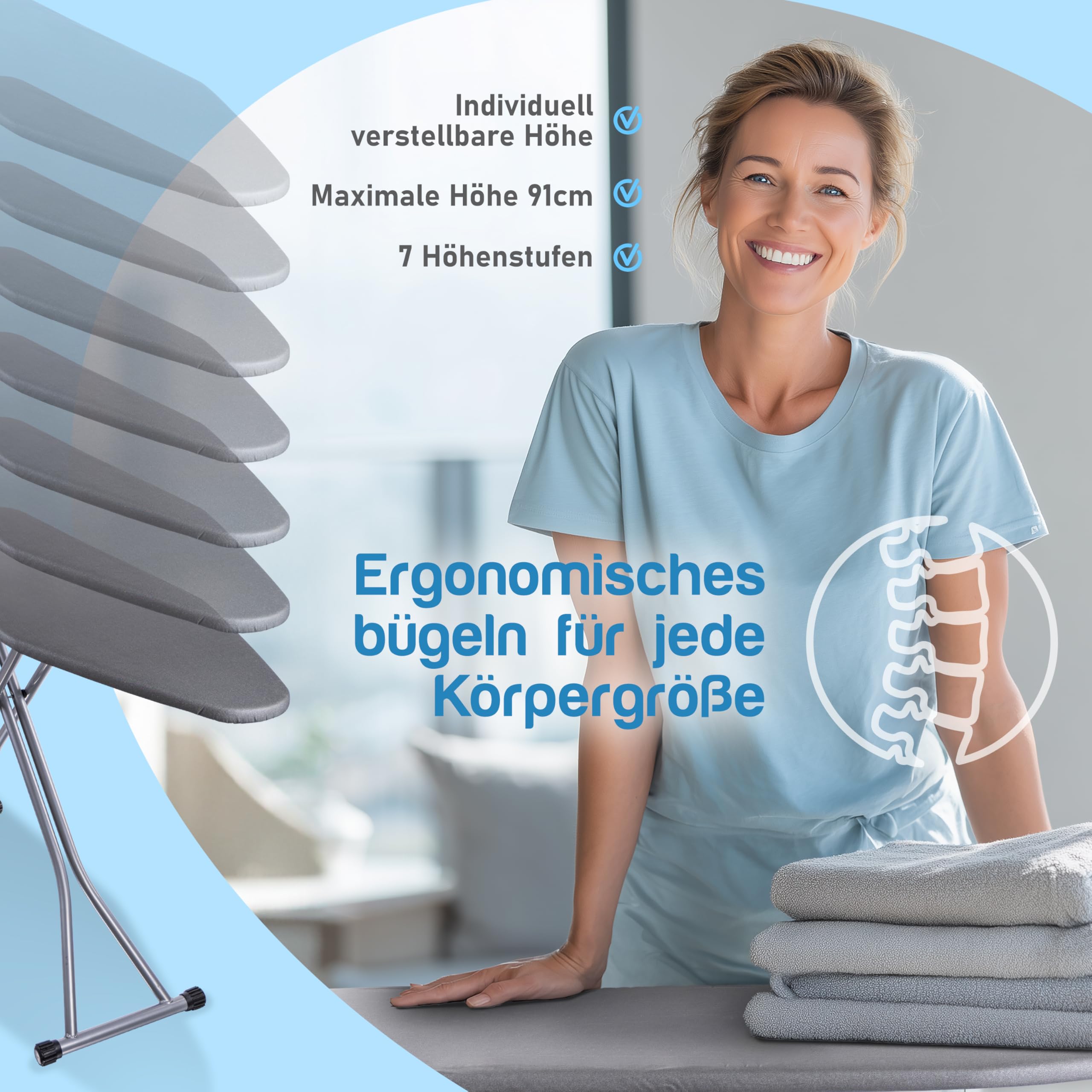 Premium XXL Bügelbrett für Dampfbügelstation – extra breite Bügelfläche (143x38 cm), Dampfbügelgeeignet, stabil & klappbar, mit Hitzebeständiger Ablage und Bezug – ideal für alle Bügeleisen