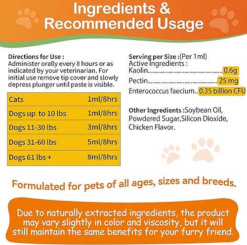 Miniatura 4 de Antidiarreico para perros  Pasta probiótica de pectina de caolín para perros, antidiarreico para gatos  Probiótico para cachorros que apoya las