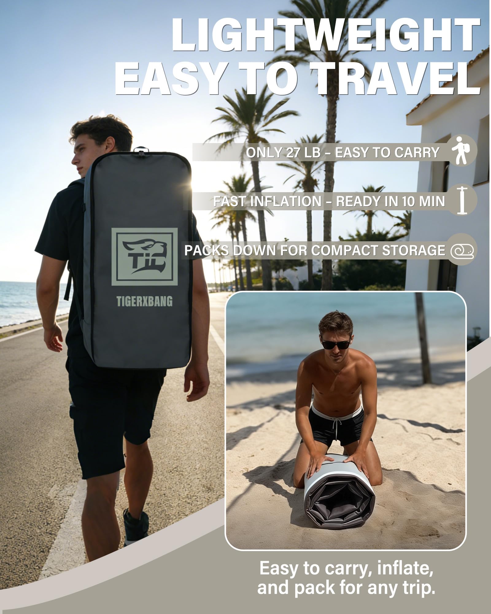 TIGERXBANG Aufblasbares Paddle Board, Stand Up Paddling Board für Erwachsene/Kinder, Komplettes ISUP-Surf-Set, Rosa/Grün