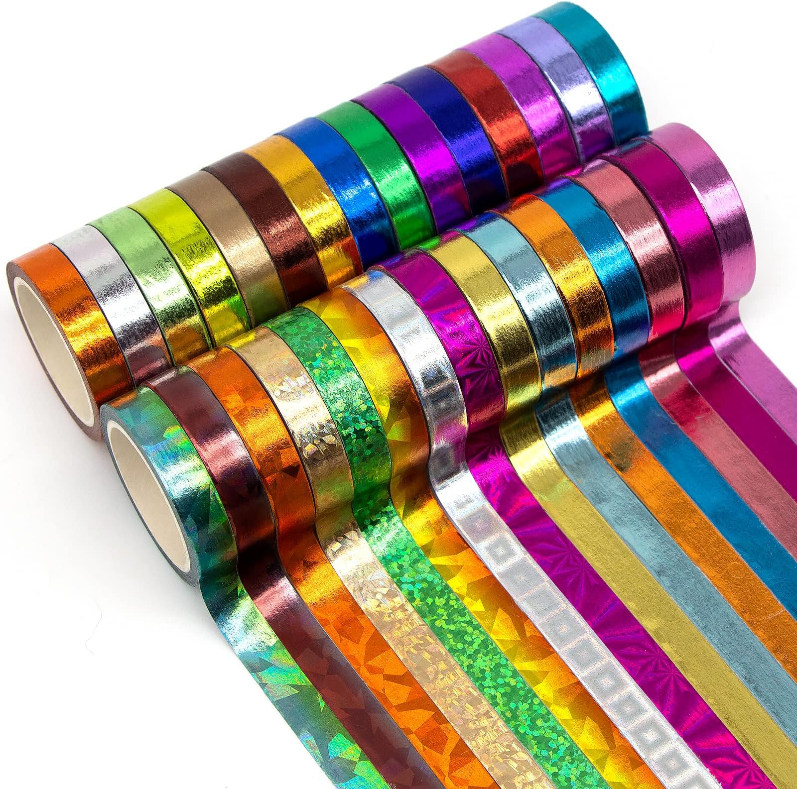 30 Rolls Washi Tape,Multi-Colored & Gold Metallic Washi Masking Tape - 8mm x 4m Rainbow Paper Tape for DIY Crafts (Mix)