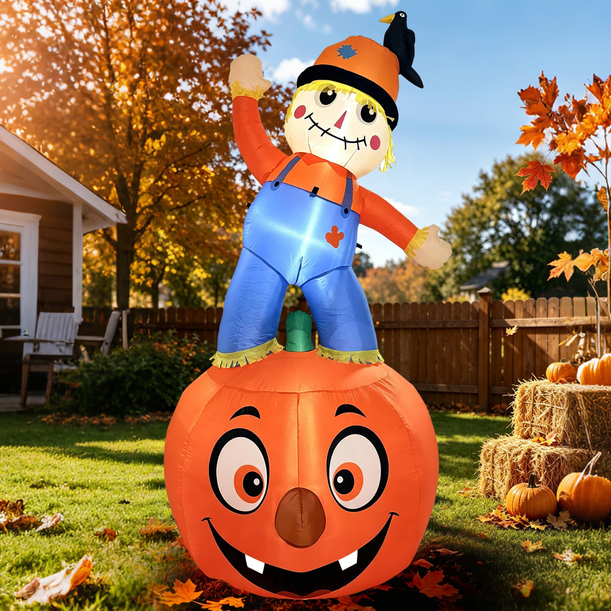 8FT Fall Inflatable Scarecrow Decorations for Outdoor Yard with LED Lights