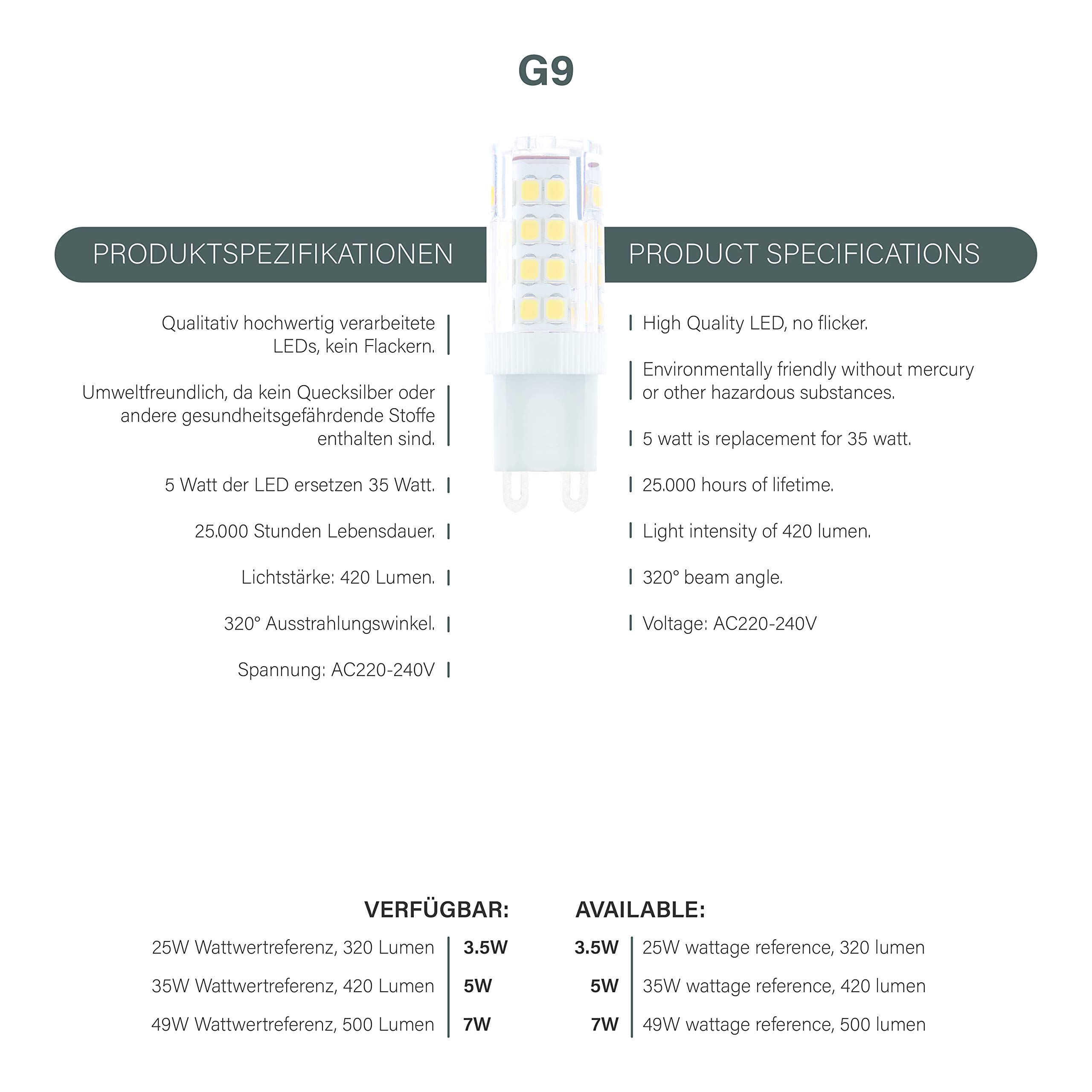 NuLoXx 3er Pack G9 LED-Lampen – 5W, 2700K Warmweiß, 420 Lumen, 360° Abstrahlwinkel, Für Gemütliches Licht