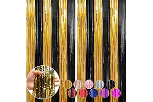 Gold and Black Streamers Backdrop, 2-Pack 3.3 x 8.2 ft