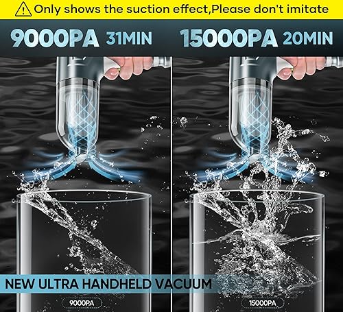 Miniatura 3 de Aspirador de coche portátil inalámbrico 15000PA motor sin escobillas  Aspiradora de mano recargable 5200mAh Mini aspiradora de coche con gran