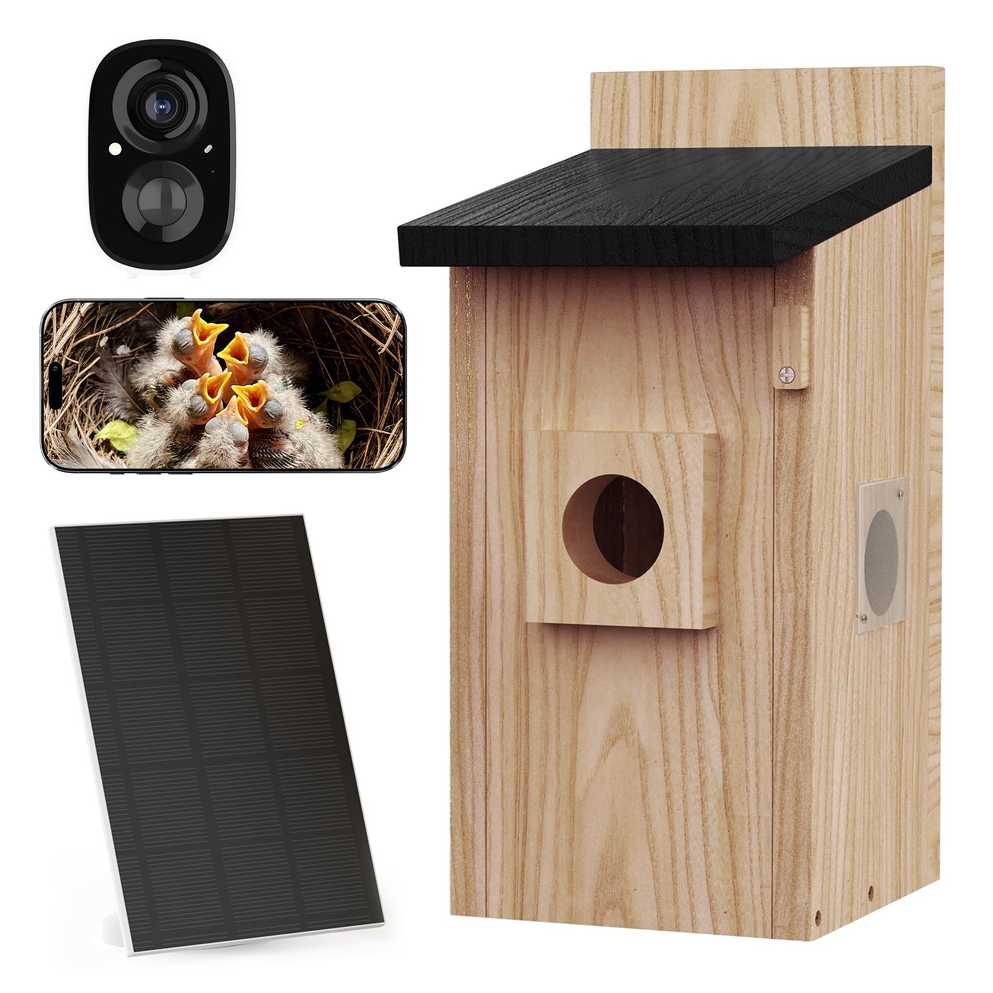 Nichoir à Oiseaux Extérieur avec Caméra 4MP - Maison pour Oiseaux avec Caméra Solaire, Observation en Direct de la Nidification, Étanche IP65, WiFi 2.4G, Kit de Montage DIY
