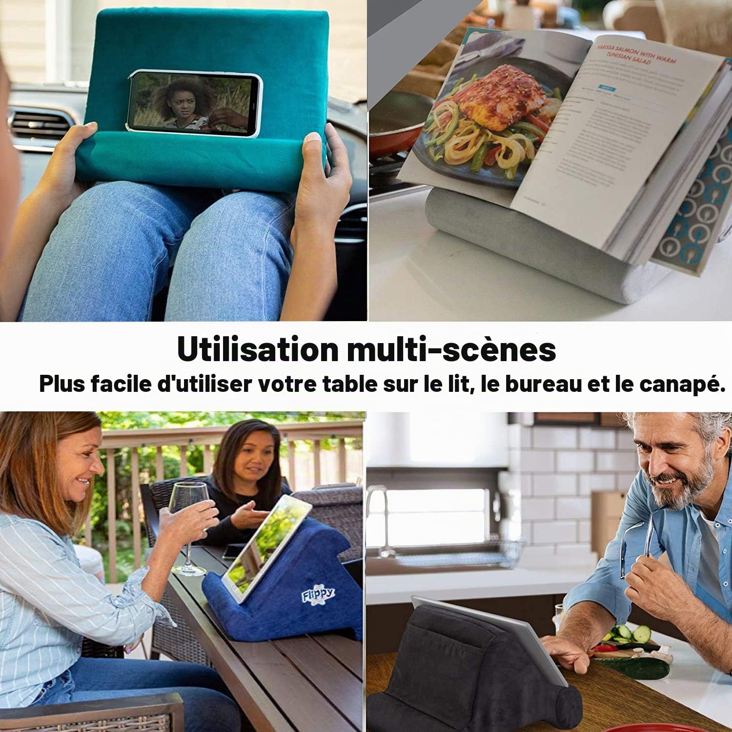 FANIER Support Universel pour Tablette iPad, Pad Pillow Support pour Coussins Souples Multi-Angles pour lecteurs de Livres électroniques, Smartphones, Lecteurs Électroniques, Magazines (Noir)