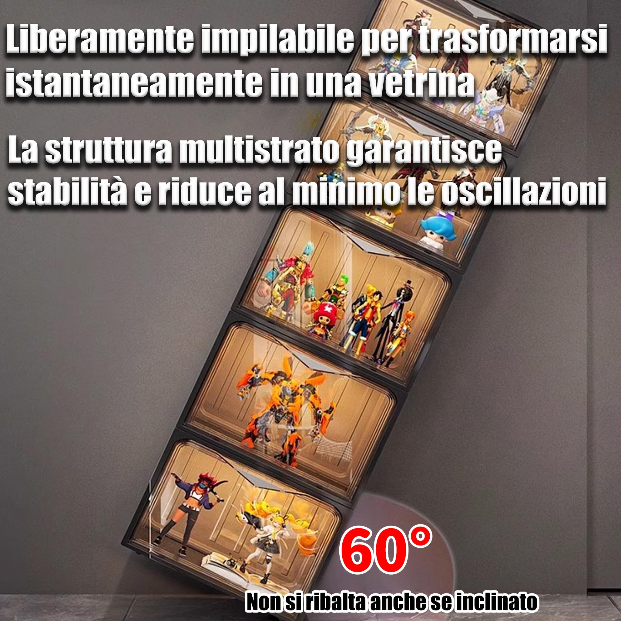 Vetrina Espositiva Per Collezionismo,Vetrina Espositiva Con Led Da Terra[6 Piano/Lampada Telecomandata/Sigillata E Antipolvere] Per Giocattoli Da Collezione, Libreria Per Casa, Sala Giochi