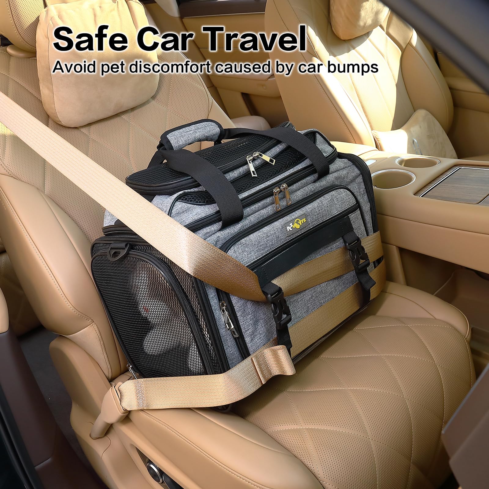 Soft-Sided Small Cat/Dog/Pet Carrier, Collapsible Top and Side Expandable Pet Travel Carrier, with Shoulder Strap & Removable Mat, Mesh Puppy Carry Bag, TSA Airline Approved - image 7