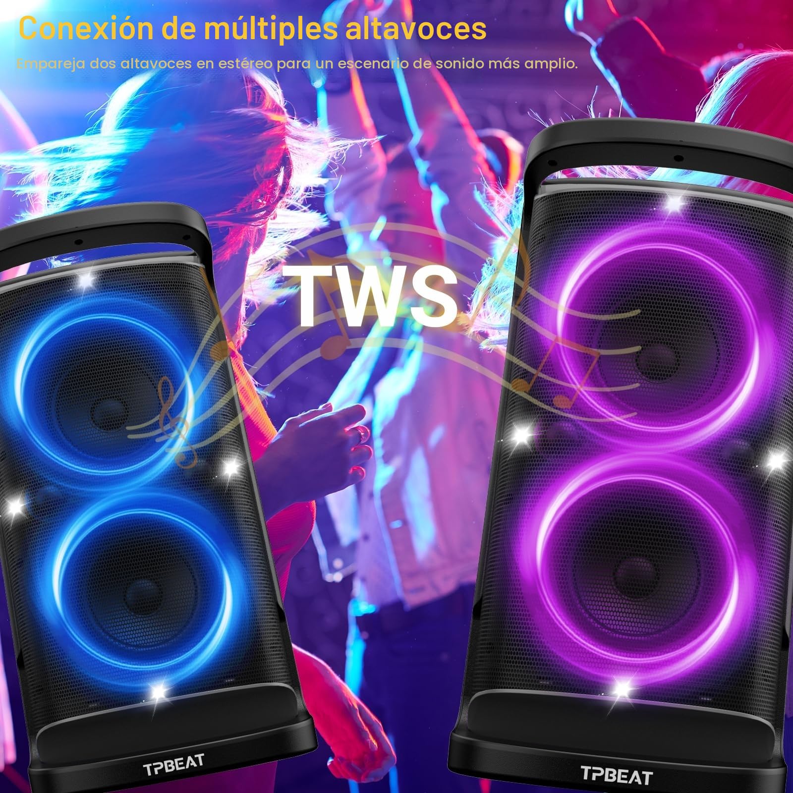 TPBEAT Altavoz Bluetooth Portatil Potente, 160W Partybox, Sonido Fuerte, Punchy Bass, Altavoz Bluetooth Grande con Espectáculo de luz LED, Carga Rápida, 15h de Juego, Memoria USB para Party, AUX, EQ