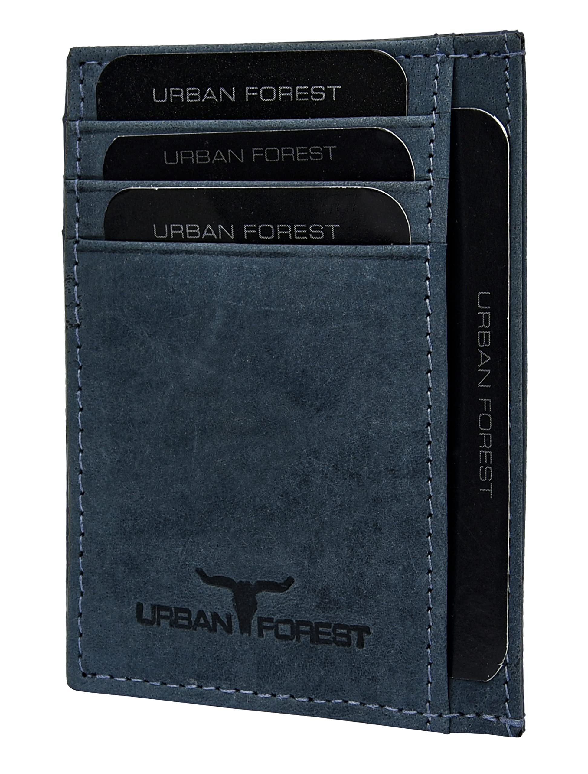 URBAN FOREST Chris Blue Leather Credit Card Holder for Men