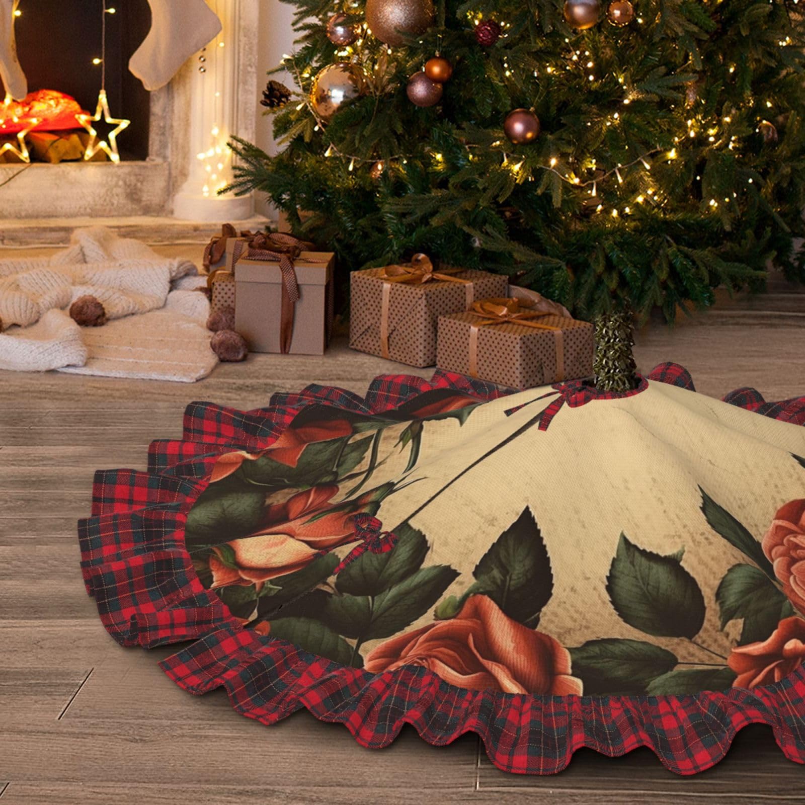 Jupe de sapin de Noël de 121,9 cm rustique pour tapis de fête