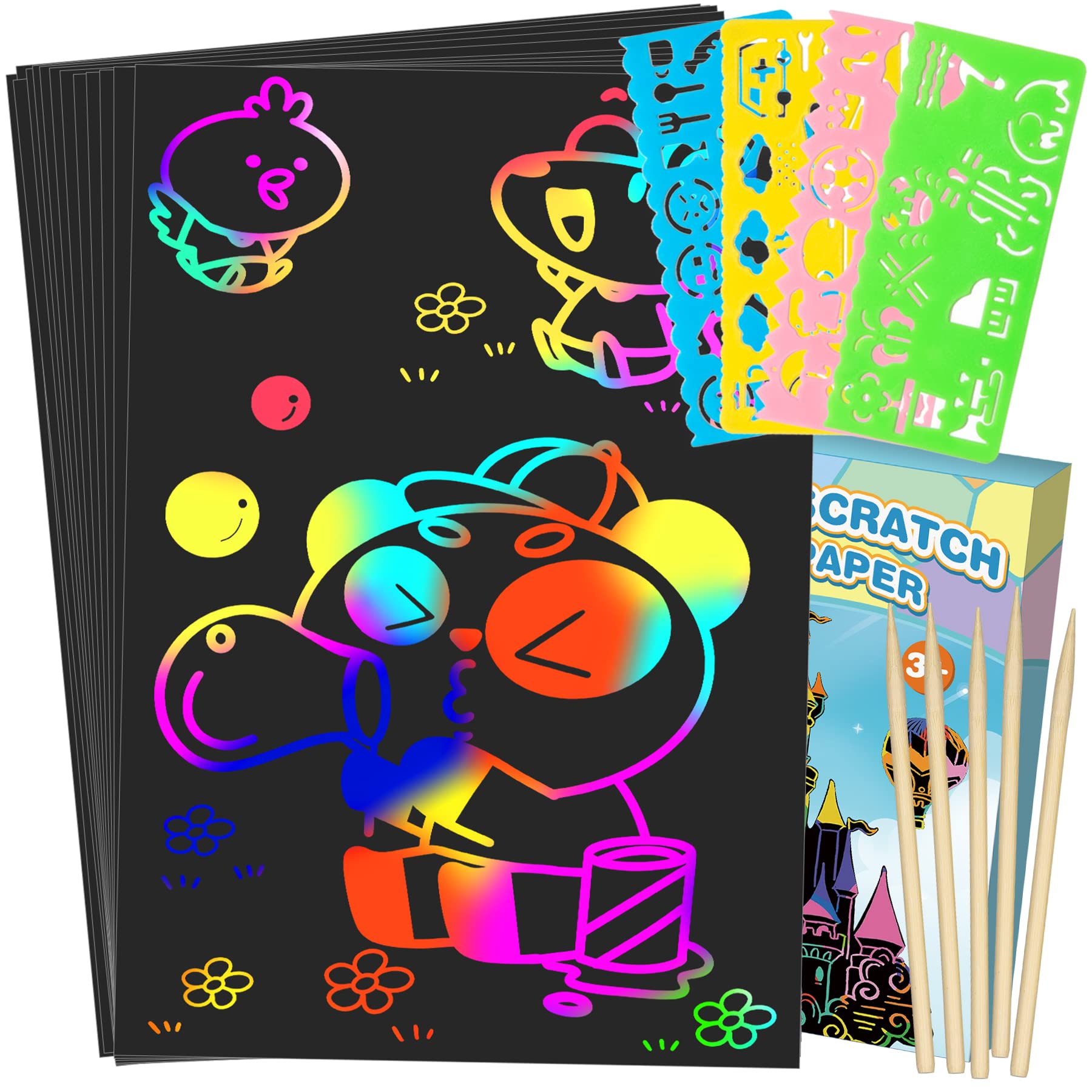 Scratch Art for Kids, Rainbow Scratch Art Paper, Arts and Crafts for Kids Ages 3 4 5 6 7 8 9 10 11 12, Scratch Off Paper 50 Pcs Drawing Craft Toy, Easter Gift and Activities for Girls and Boys…