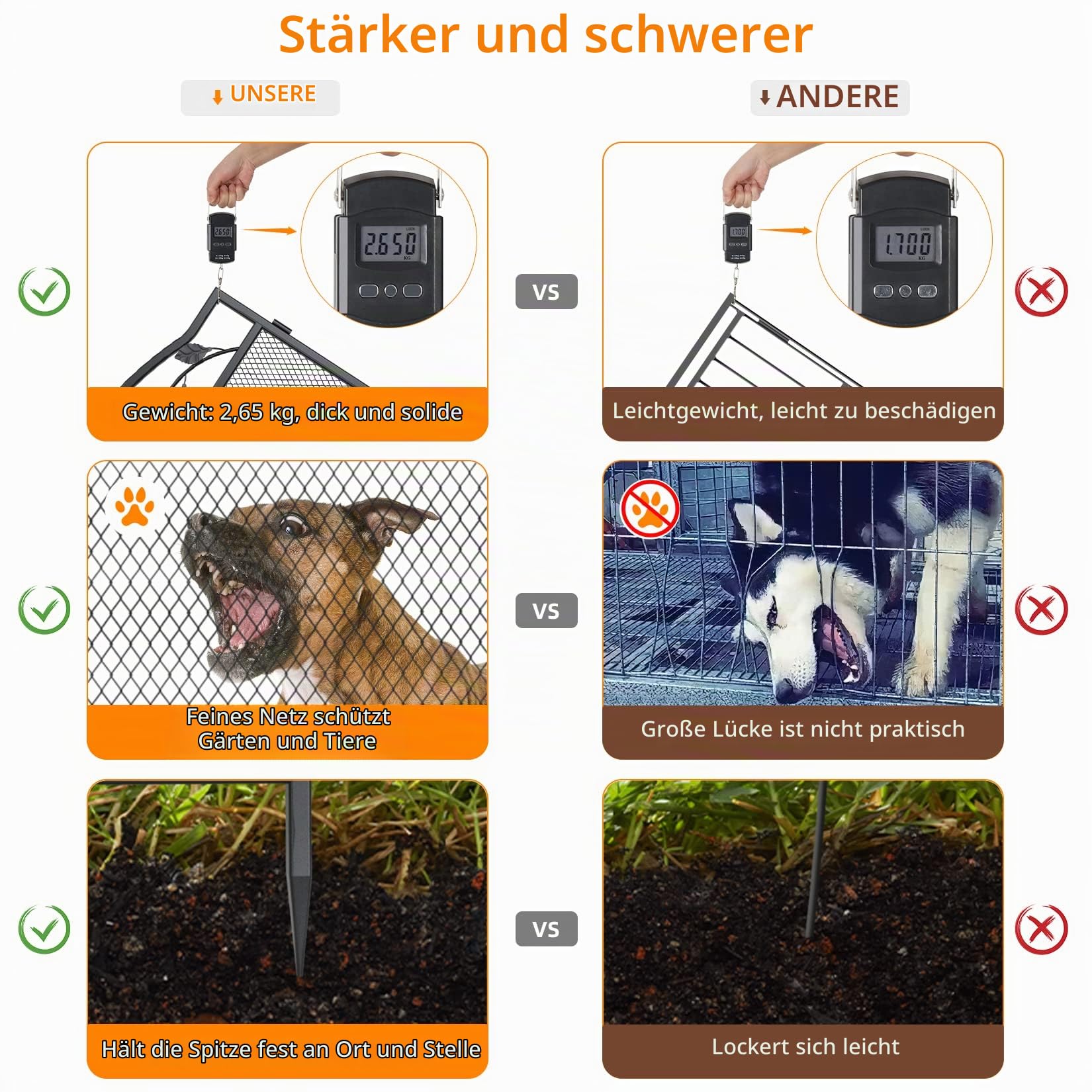 unho XXL Beetzaun aus Metall, Gartenzaun Beetumrandung 80cm hoch, schöner Dekozaun, mit Erdspießen, 5-teiliges Set, schwarz