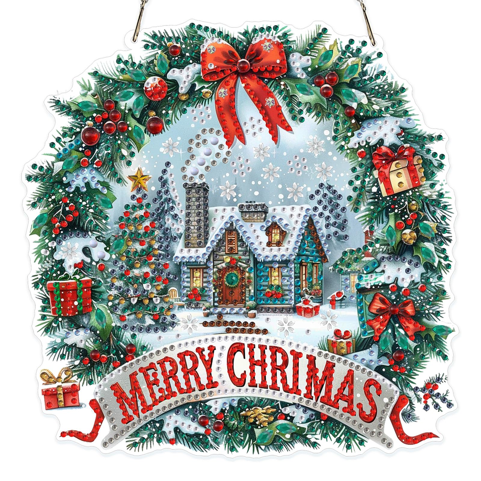 MOGTAA Christmas Diamond Art Hanging Kits for Adults Kids, 5D Special Shape Diamond Painting Christmas Wreath Pendant Kits, Crystal Rhinestones Winter Crystal Art Painting for Home Decor Gifts
