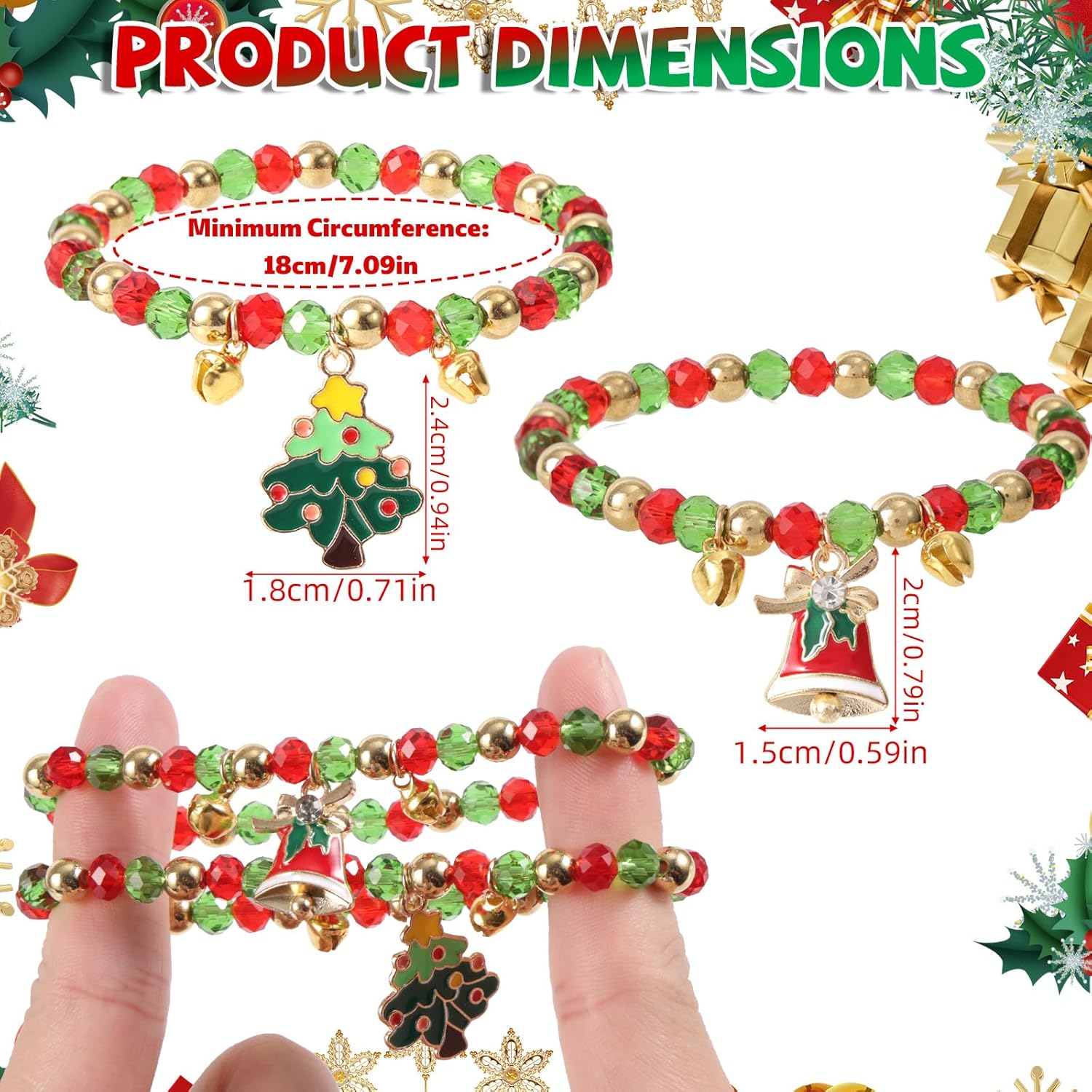 2pcs Christmas Charm Bracelet, Adjustable Holiday Bracelets Delicate Christmas Jewelry for Women - Image 2