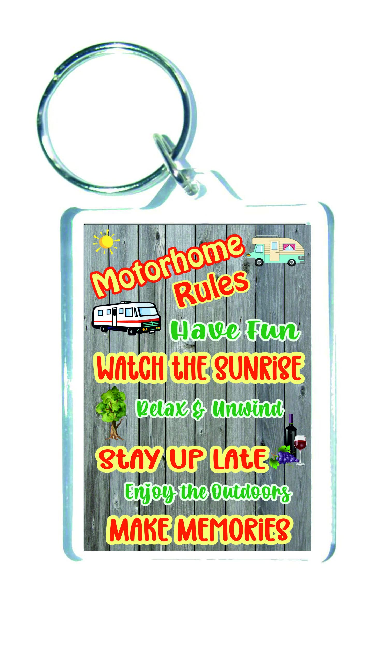 Decalarama Clear Funny Motorhome Keyring - Motorhome Rules - Sarcastic Gift - Glamping Novelty Gift Cheeky Gift Present