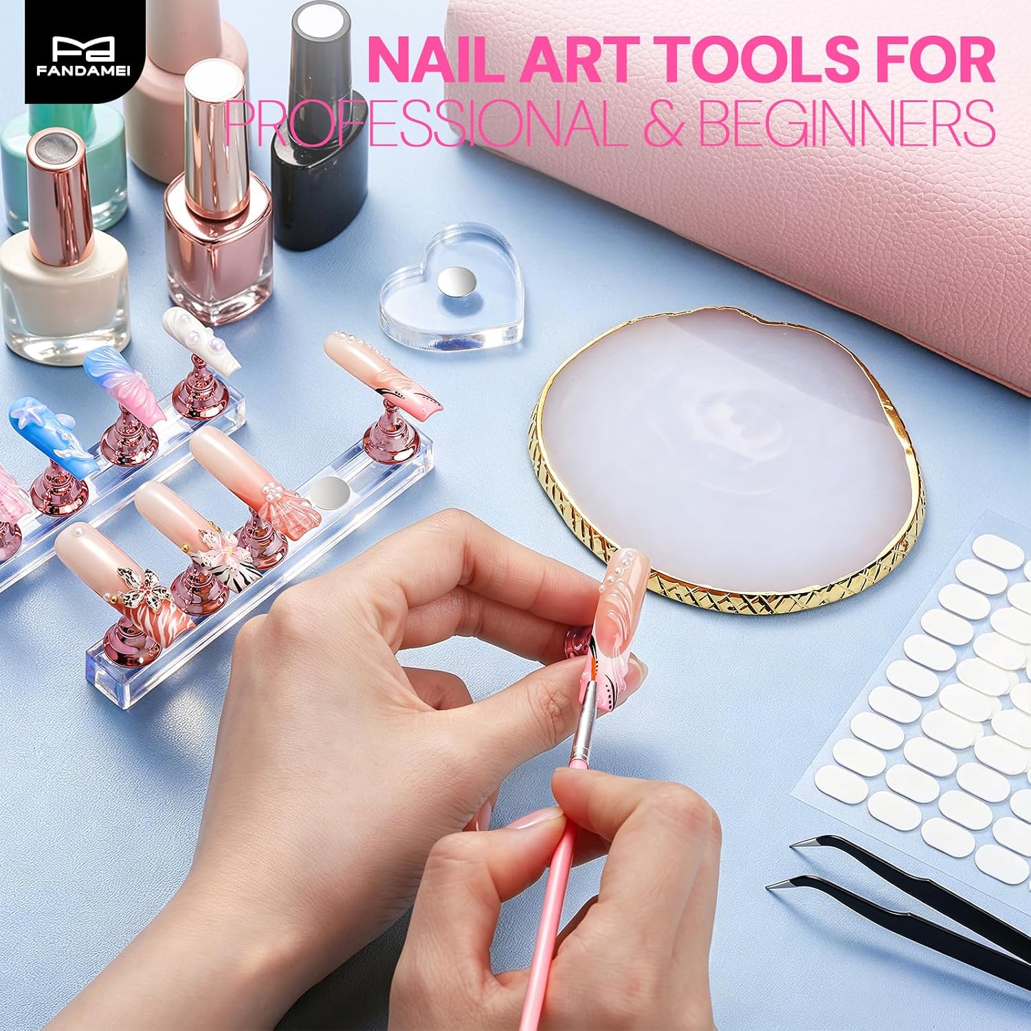 FANDAMEI Nail Holder For Painting Nails, Nail Stand With Nail Art Palette, Nail Art Tools, Nail Stand For Press Ons, Nail Tools, Nail Supplies For Nail Art DIY, Nail Salon, For Beginners, Professional
