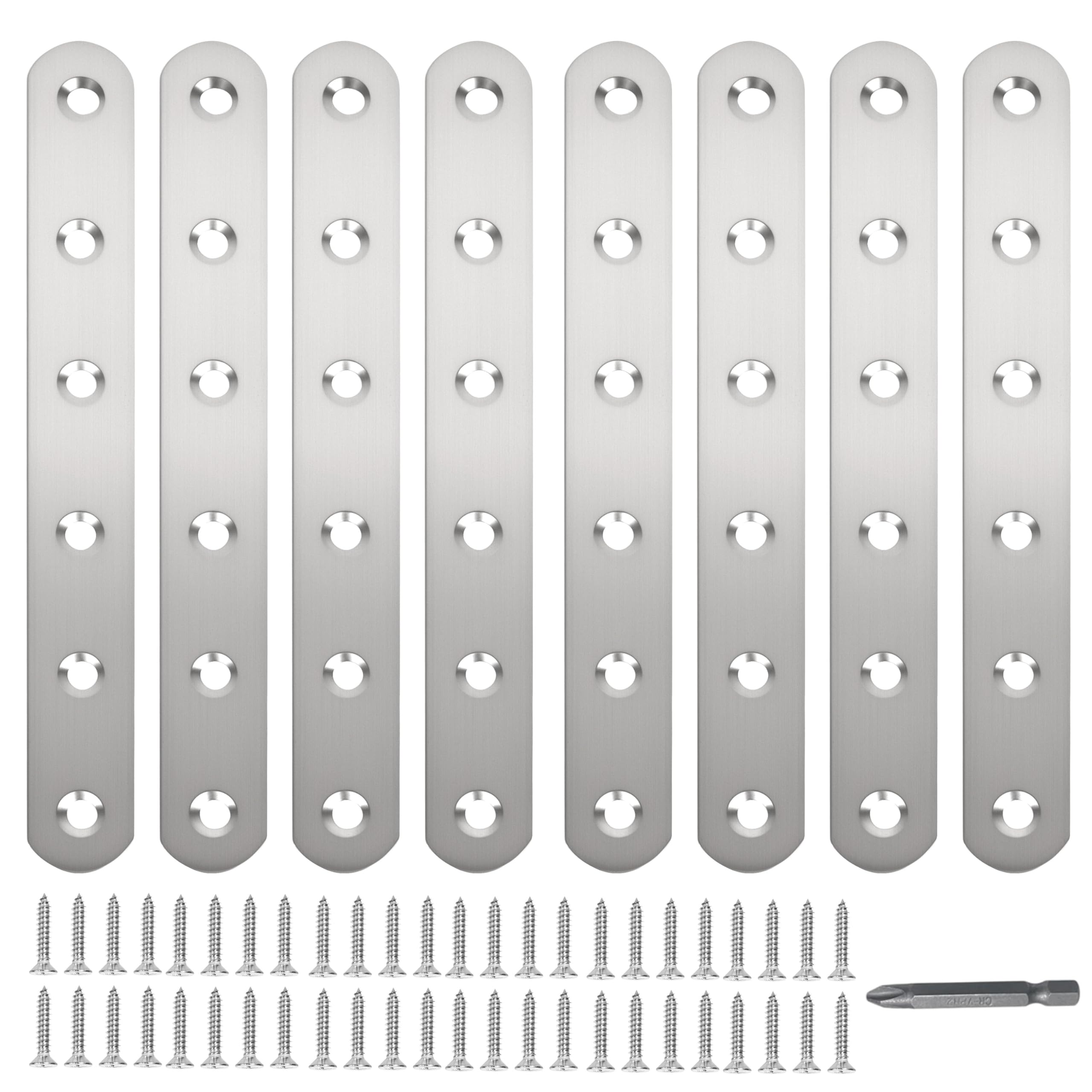 8 Pack Straight Brace,Flat Brace 6.1” x 0.75”,Stainless Steel Flat Metal Braces,Repair Bracket with Screws