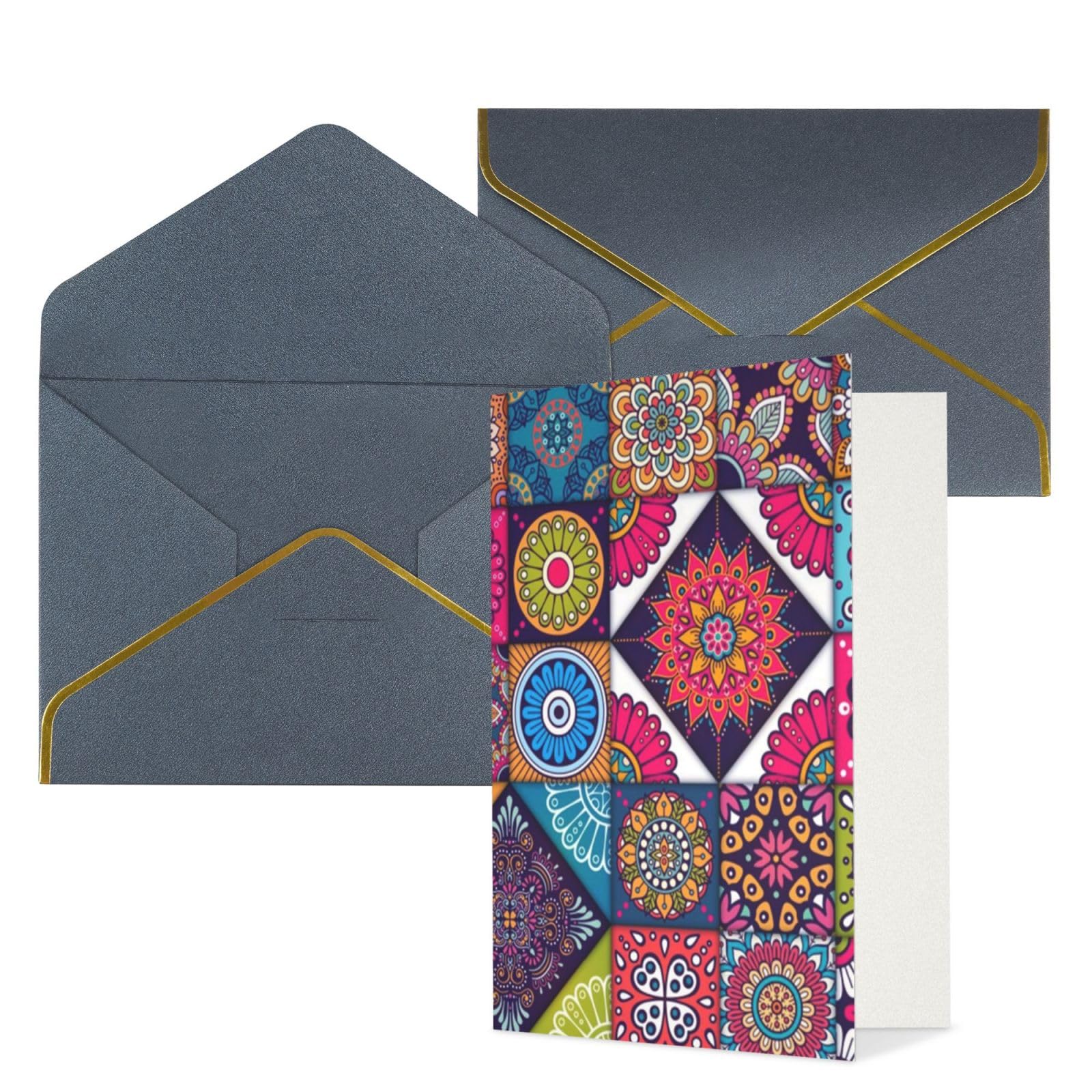 Arabic Indian Checked Pattern Print Greeting Cards with Envelopes Blank Note Cards Thank You Cards Gift Card Pearlescent Paper Holiday Cards Funny Birthday Cards