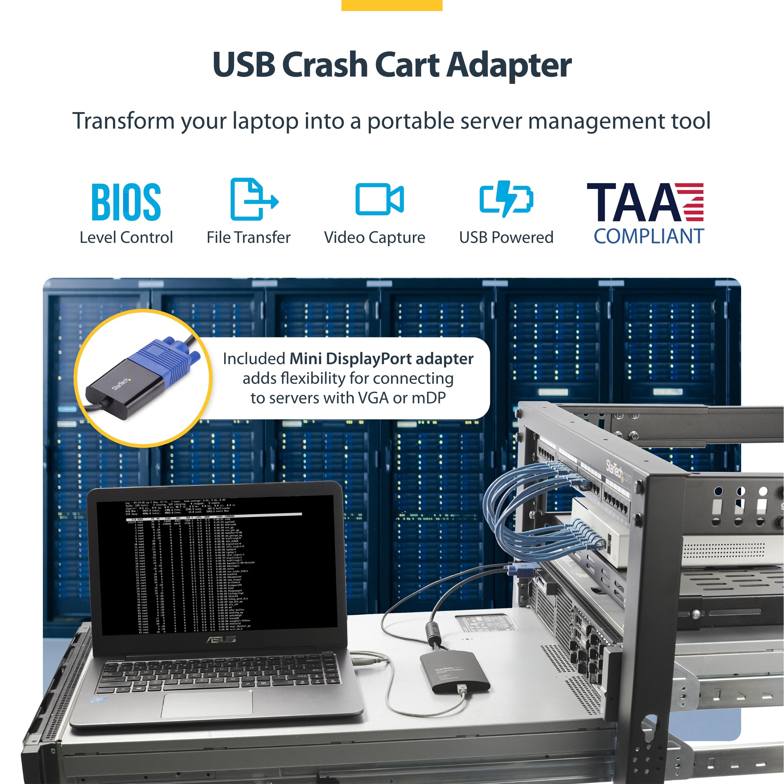 StarTech.com Adattatore Crash cart USB portatile, console KVM USB/VGA/Mini DisplayPort, trasferimento file/acquisizione video